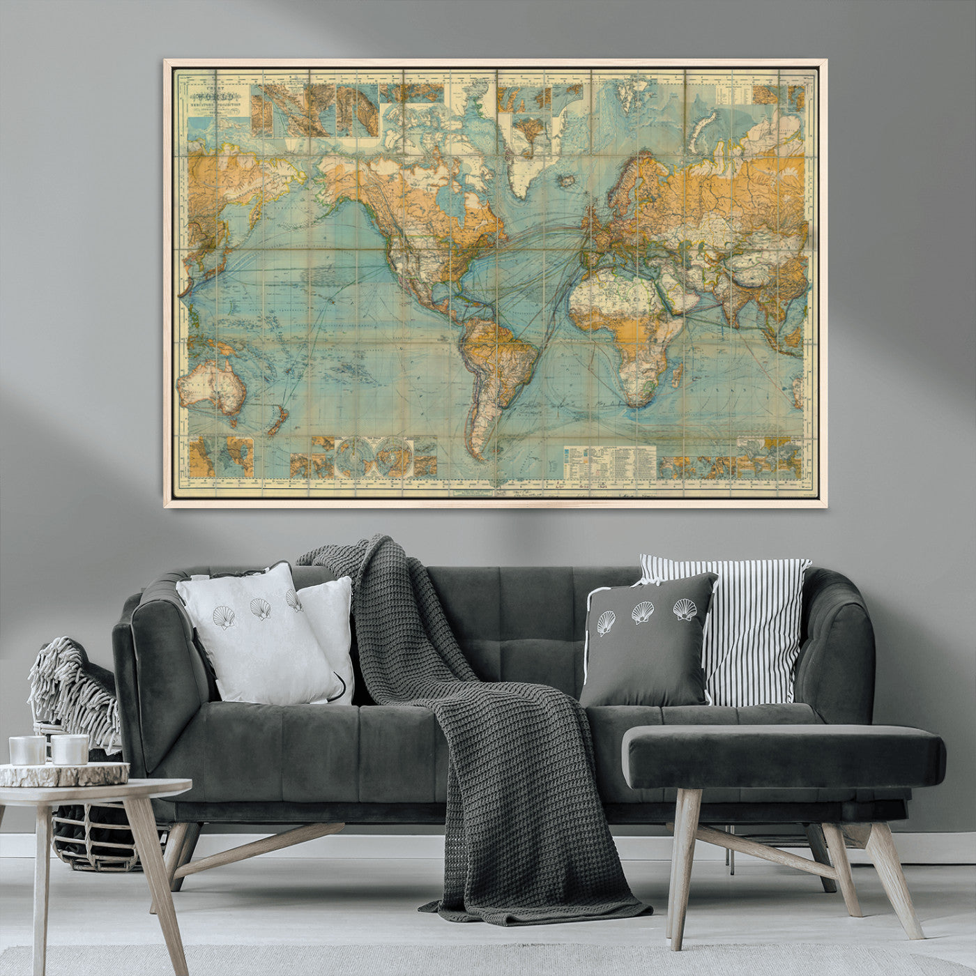 MGV-FC-36X24 - Push Pin World Map Canvas Print – Framed Wall Art for Couples to Track Their Travels – Anniversary