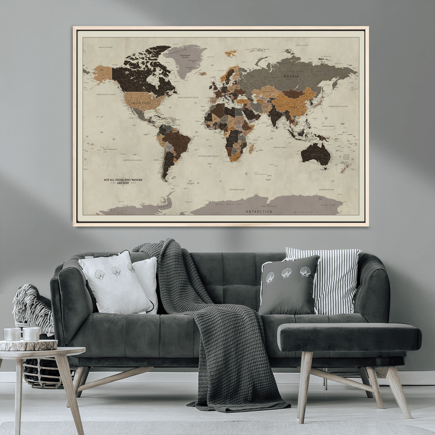 MGV-FC-36X24 - Push Pin World Map Canvas Print – Framed Wall Art for Couples to Track Their Travels – Anniversary