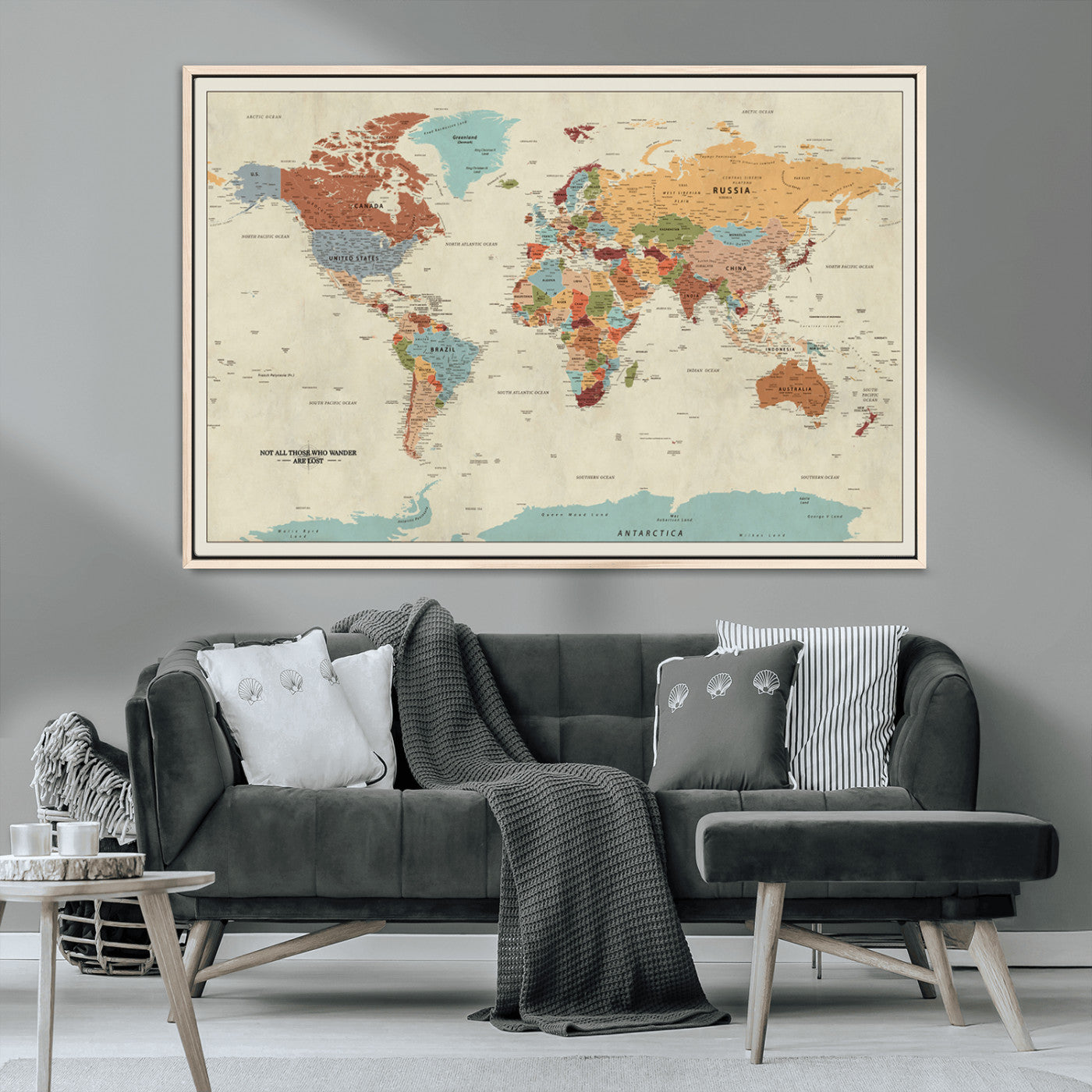 MGV-FC-36X24 - Push Pin World Map Canvas Print – Framed Wall Art for Couples to Track Their Travels – Anniversary
