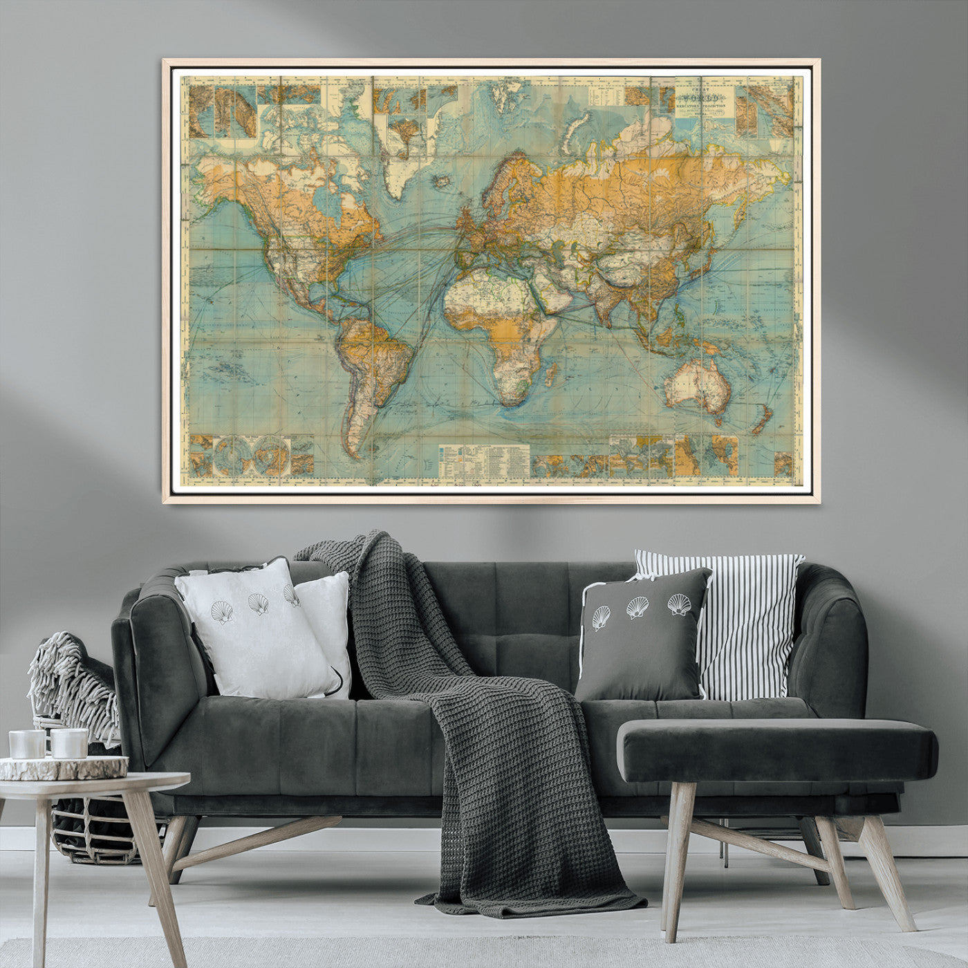 MGV-FC-36X24 - Push Pin World Map Canvas Print – Framed Wall Art for Couples to Track Their Travels – Anniversary