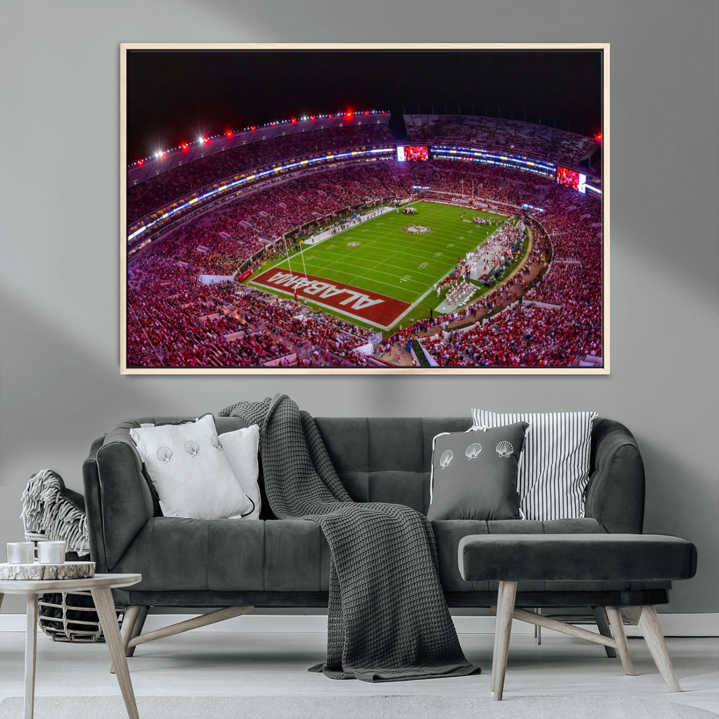 MGV-FC-36X24 - Bryant-Denny Stadium Night Game Triple Canvas Wall Art - Alabama Crimson Tide Football Match