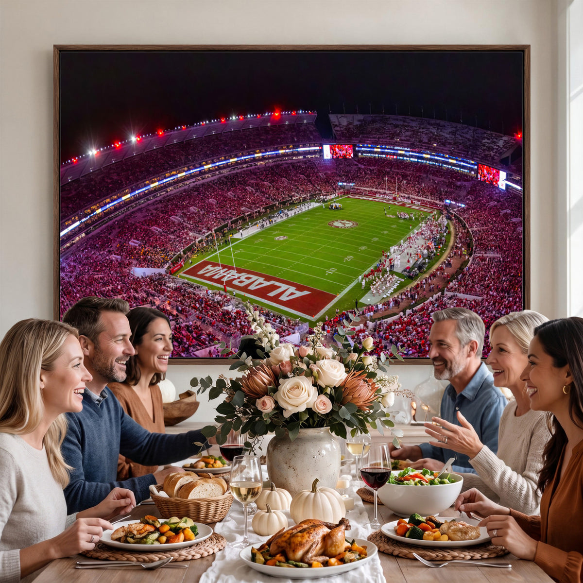 11343-MGV-CV-36X24 - Bryant-Denny Stadium Night Game Triple Canvas Wall Art | Alabama Crimson Tide Football
