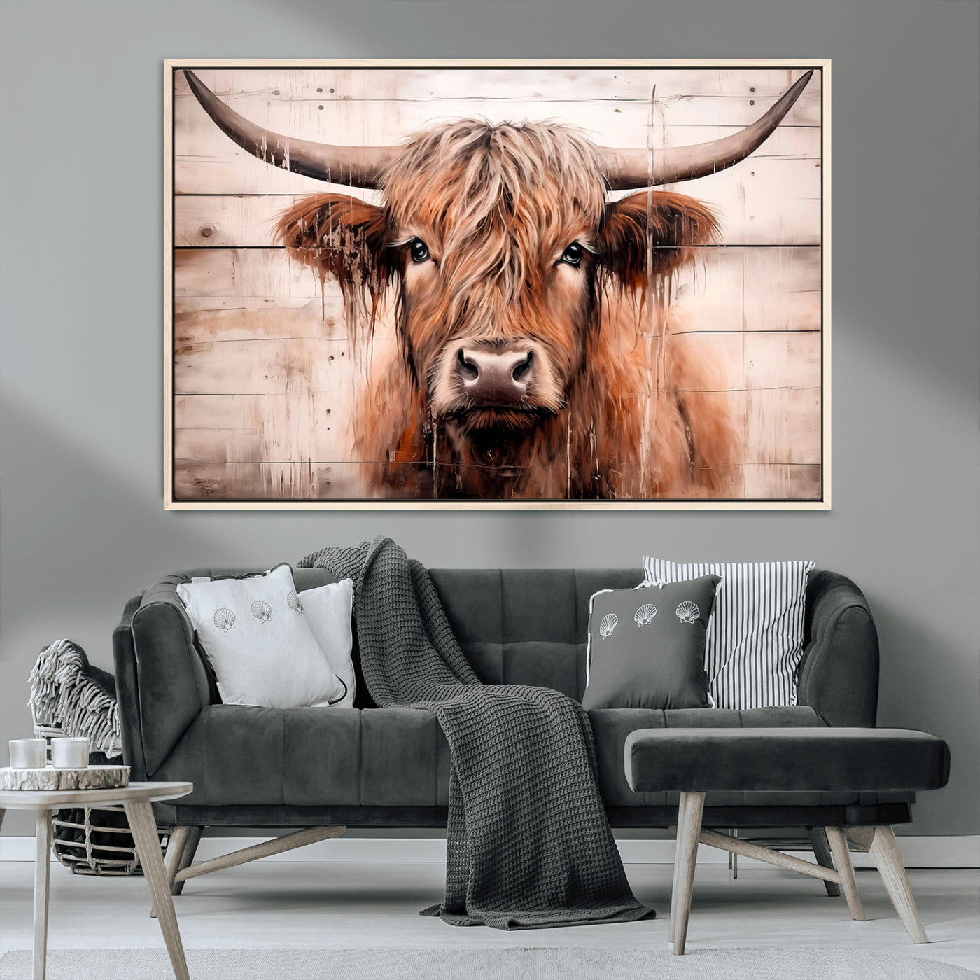 MGV-FC-36X24 - Vintage Scottish Highland Cow Cattle Art Print Farmhouse Wall Art Canvas Print
