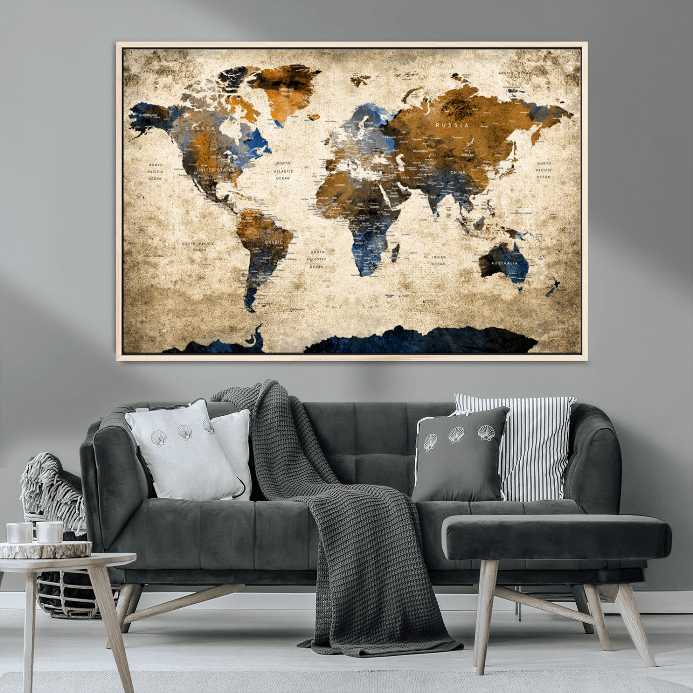 MGV-FC-36X24 - World Map Canvas Print – Framed Wall Art Anniversary Gift or Home Adventure Decor