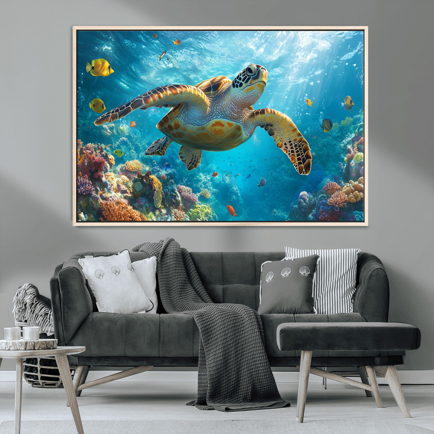 MGV-FC-36X24 - Sea Turtle Underwater Canvas Wall Art Print - Vibrant Ocean Wildlife Decor, Marine Wall Art