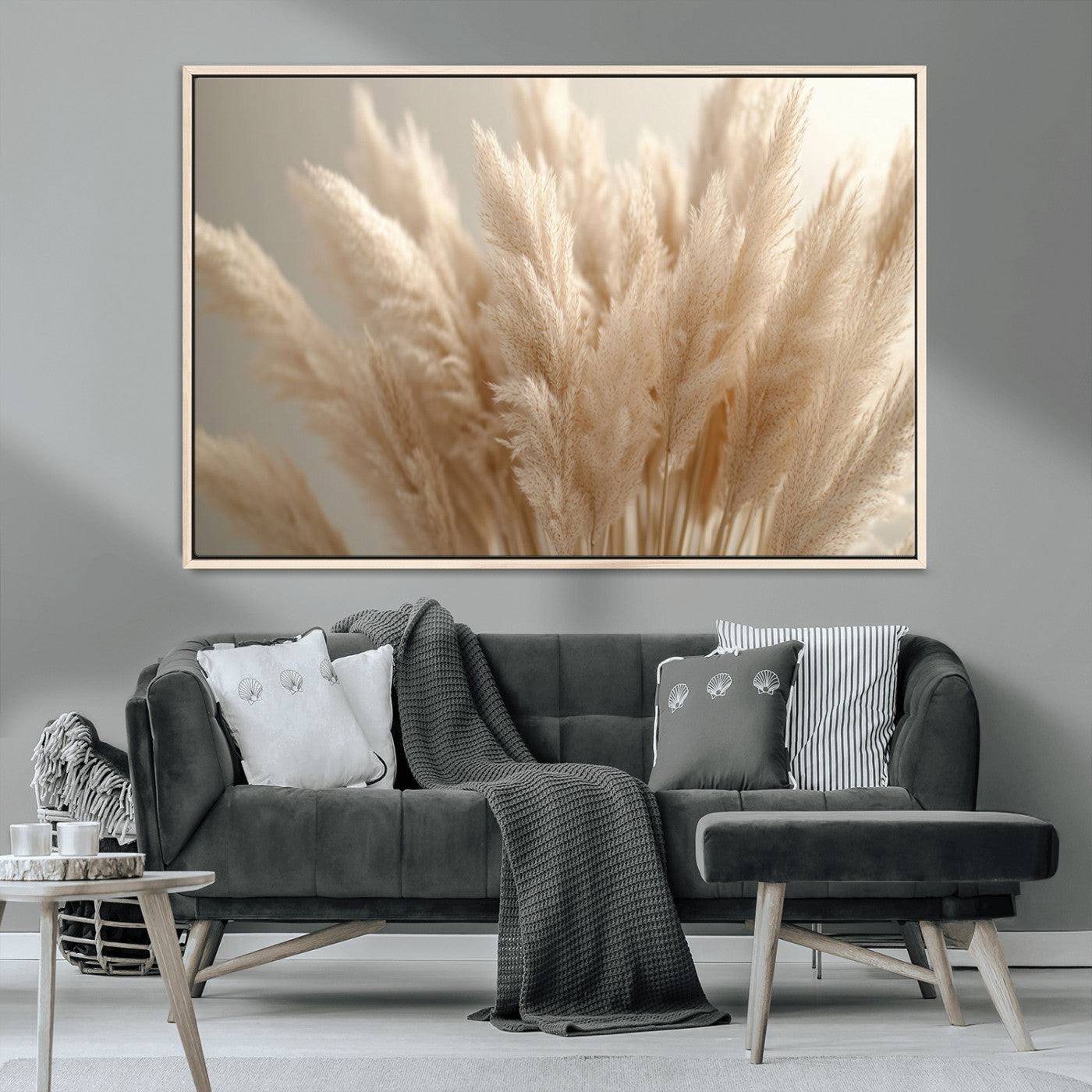 MGV-FC-36X24 - Pampas Grass Canvas Wall Art - Elegant Neutral Decor for Living Room, Boho Minimalist Artwork, Ready