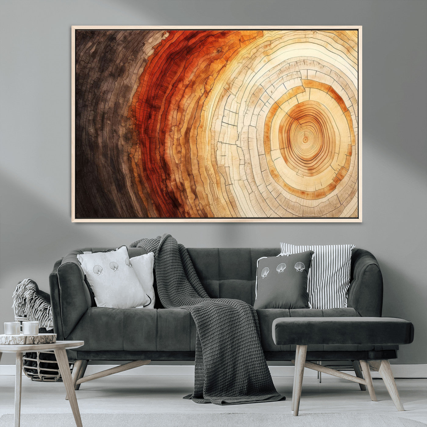 MGV-FC-36X24 - Tree Ring Print on Canvas Wall Art, Tree Stump Print, Wood Wall Art Living Room, Abstract Natural