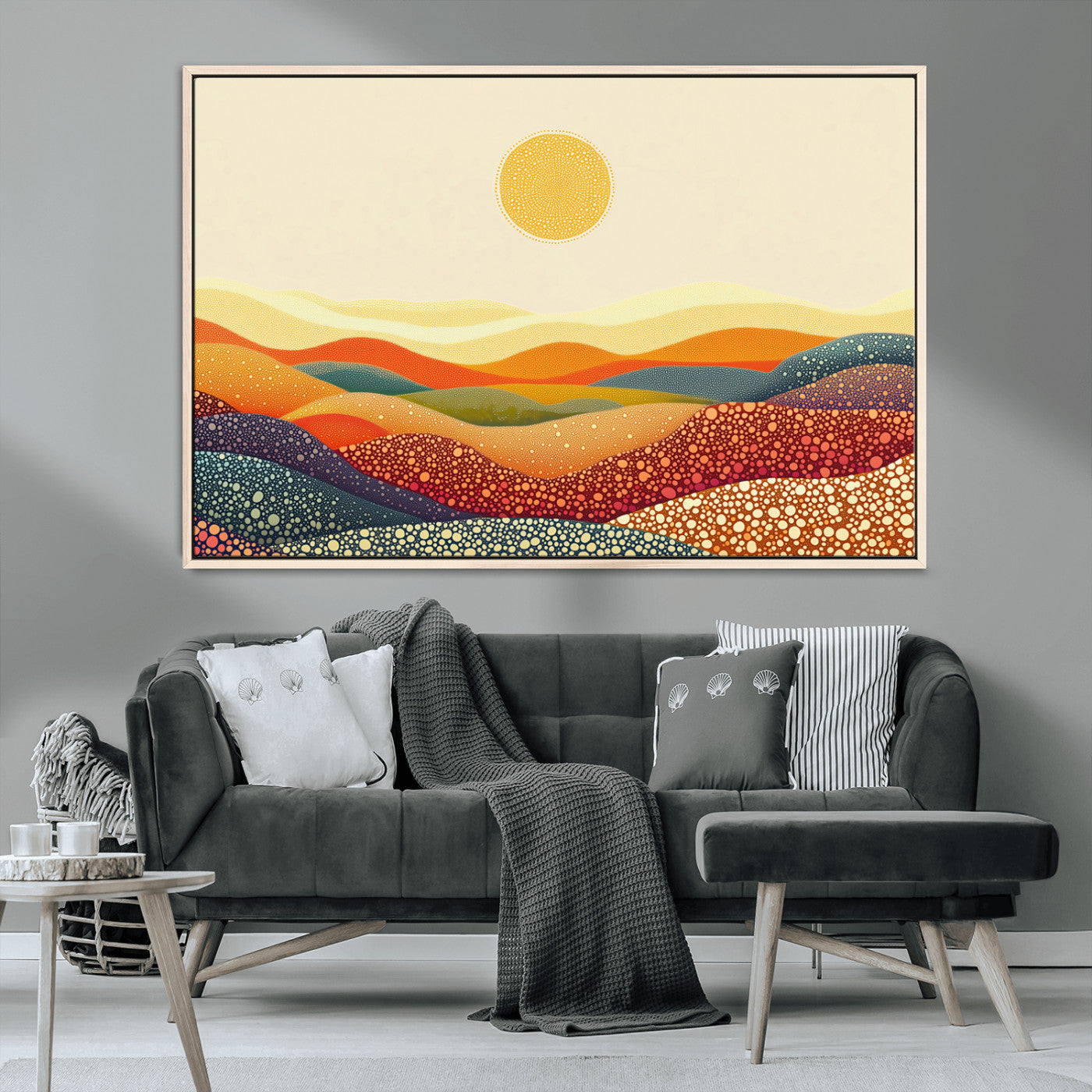 MGV-FC-36X24 - YAYOI KUSAMA Colorful Dot Art Landscape Canvas - Framed Abstract Pointillism Inspired by Nature with