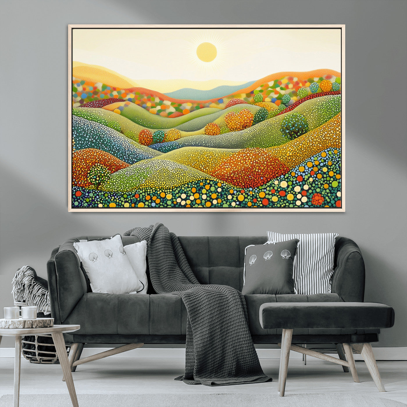 MGV-FC-36X24 - YAYOI KUSAMA Wall Art - Colorful Dot Art Landscape Canvas, Framed Japanese Dot Art
