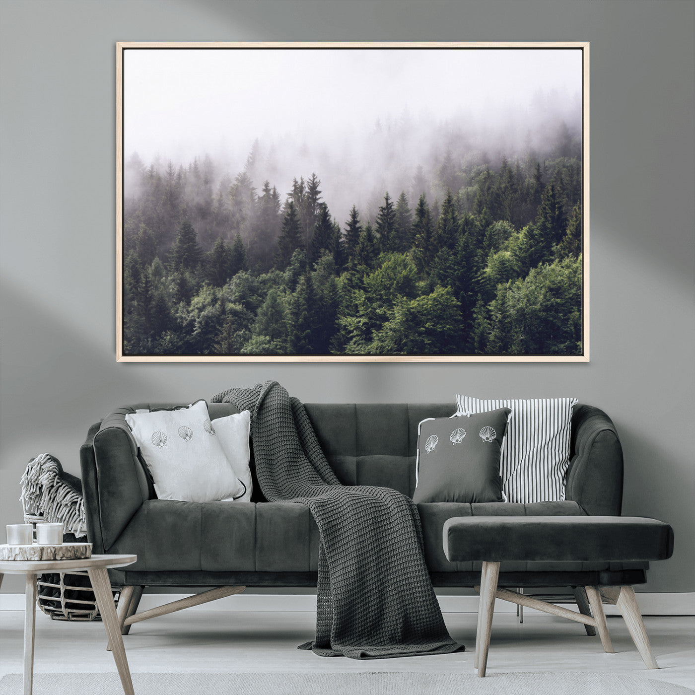 MGV-FC-36X24 - Misty Forest Wall Art | Foggy Forest Canvas Print | Large Nature-Inspired Misty Tree Landscape for