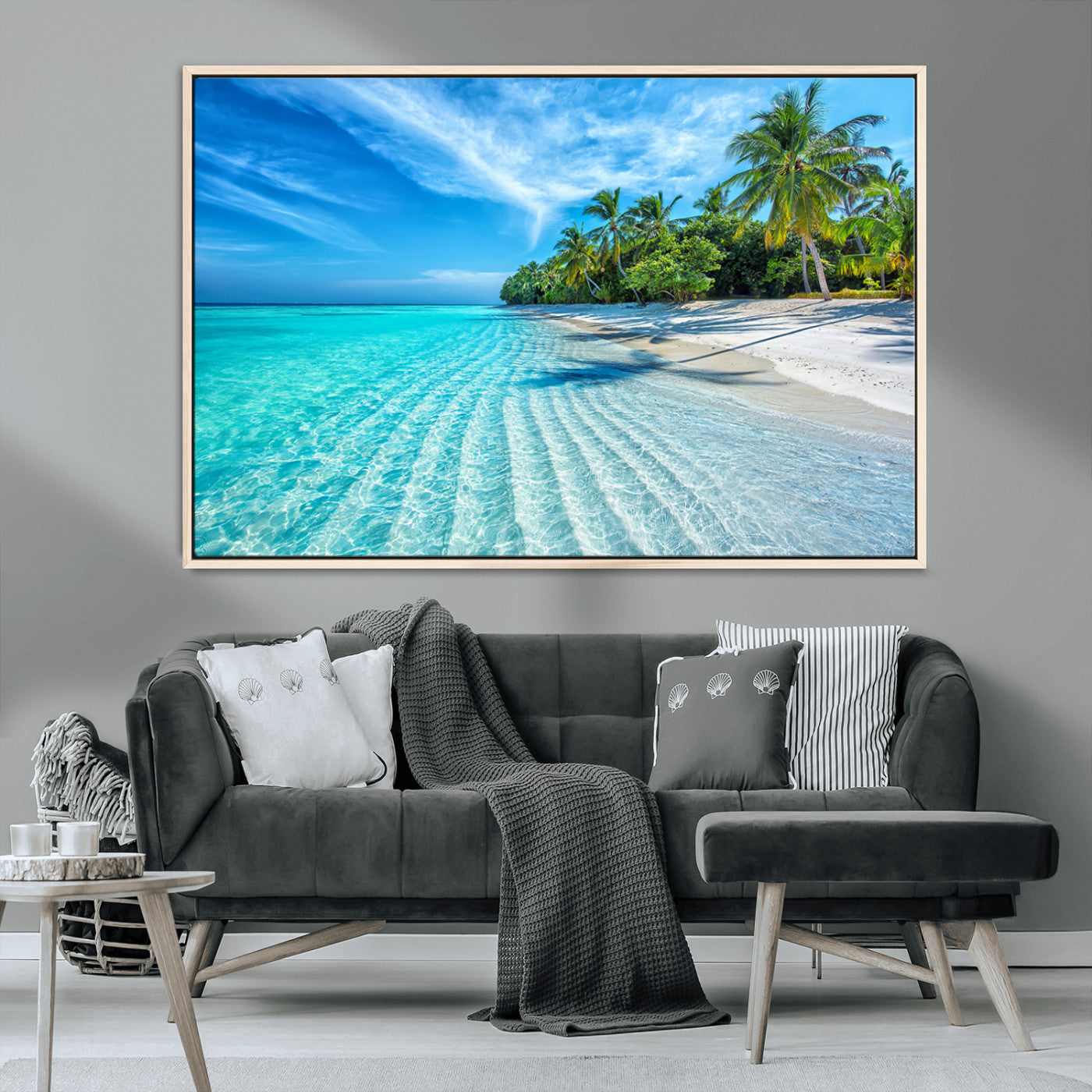 MGV-FC-36X24 - Tropical Beach Wall Art Canvas Print - Serene Ocean Landscape with Crystal Clear Turquoise Water and