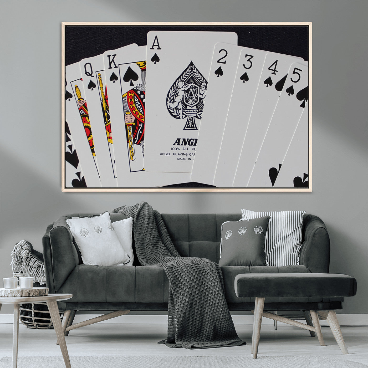MGV-FC-36X24 - Poker Wall Art - Playing Cards Canvas Wall Art Print - Ace of Spades and Royal Flush Design, Perfect