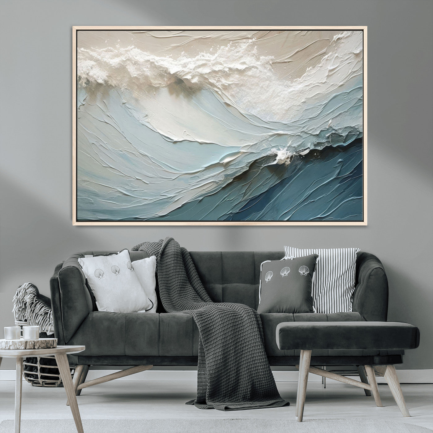 MGV-FC-36X24 - Waves Abstract Wall Art Print, Modern Framed Abstract Canvas Print, Abstract Painting for Living