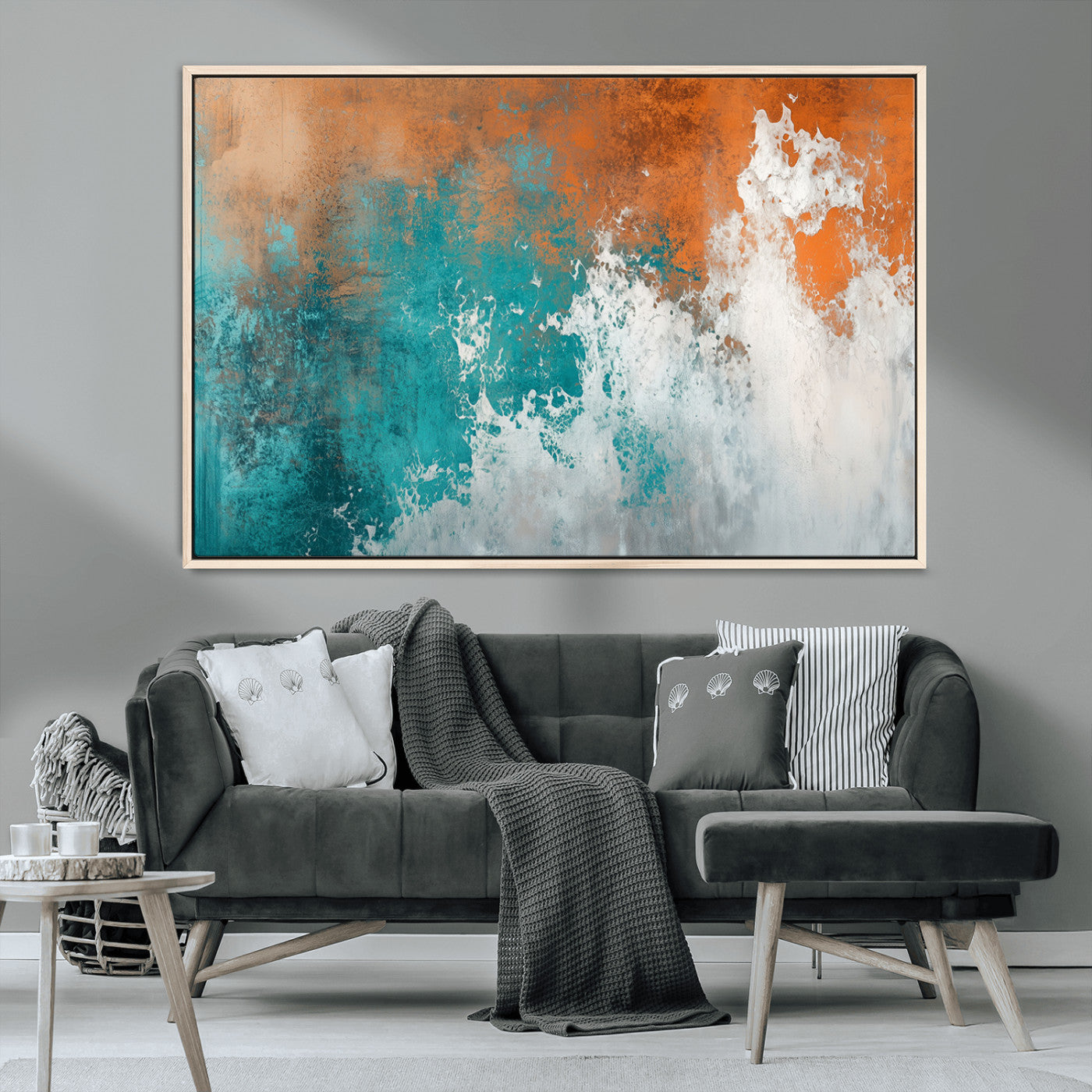 MGV-FC-36X24 - Vintage Abstract Print - Bold Teal and Orange Canvas Wall Art - Retro-Vintage Abstract Orange Canvas