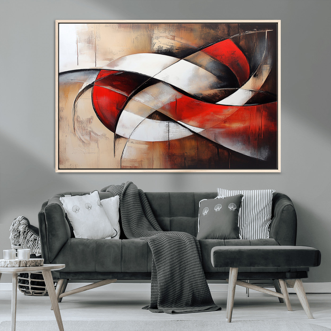 MGV-FC-36X24 - Abstract Wall Art - Modern Red and White Canvas Wall Art Print - Bold Geometric Abstract Canvas for