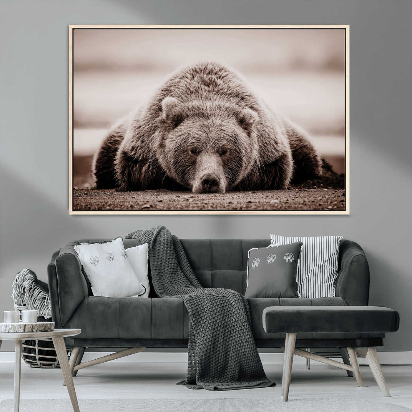 MGV-FC-36X24 - Grizzly Bear Wall Art Print - Bear Canvas Wall Art - Rustic Bear Portrait Canvas Print for Cabin