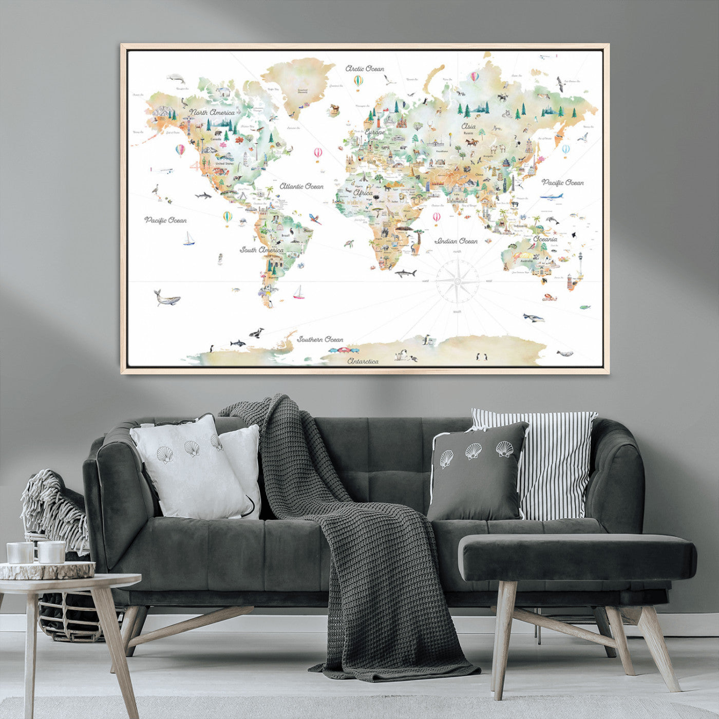 MGV-FC-36X24 - Push Pin World Map Canvas Print – Framed Wall Art for Couples to Track Their Travels – Anniversary