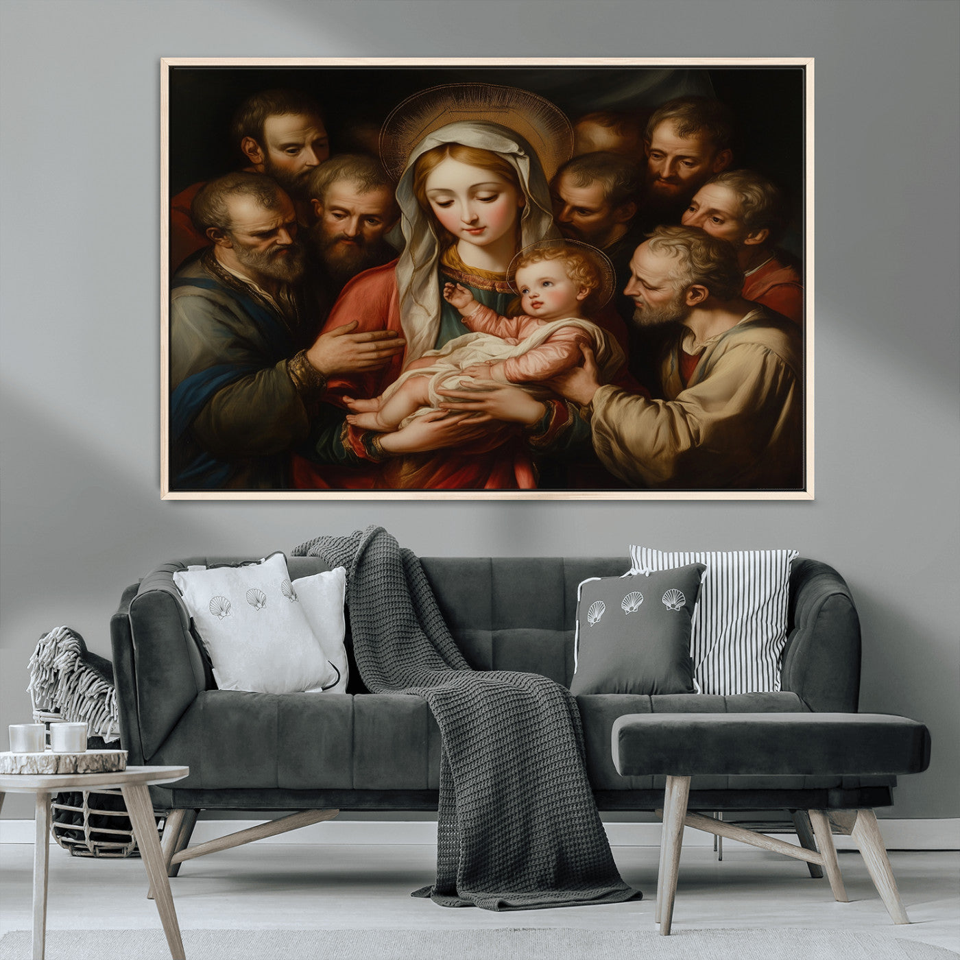 MGV-FC-36X24 - Religious Canvas Wall Art Print - Madonna and Child with Apostles Art Print - Classic Christian