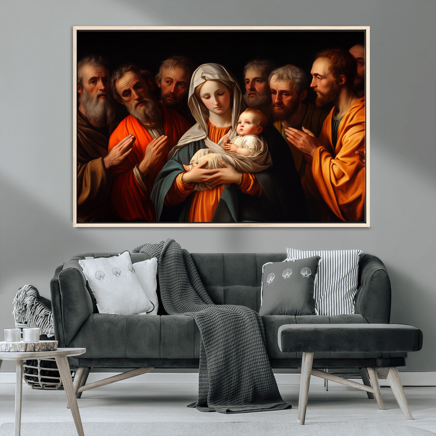 MGV-FC-36X24 - Religious Canvas Wall Art Print - Madonna and Child with Apostles Art Print - Classic Christian