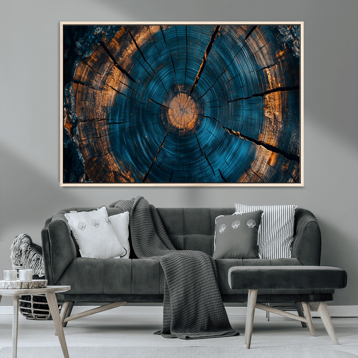 MGV-FC-36X24 - Farmhouse Wall Art - Abstract Tree Rings Canvas Wall Art Print, Framed Wood Grain Rings Artwork