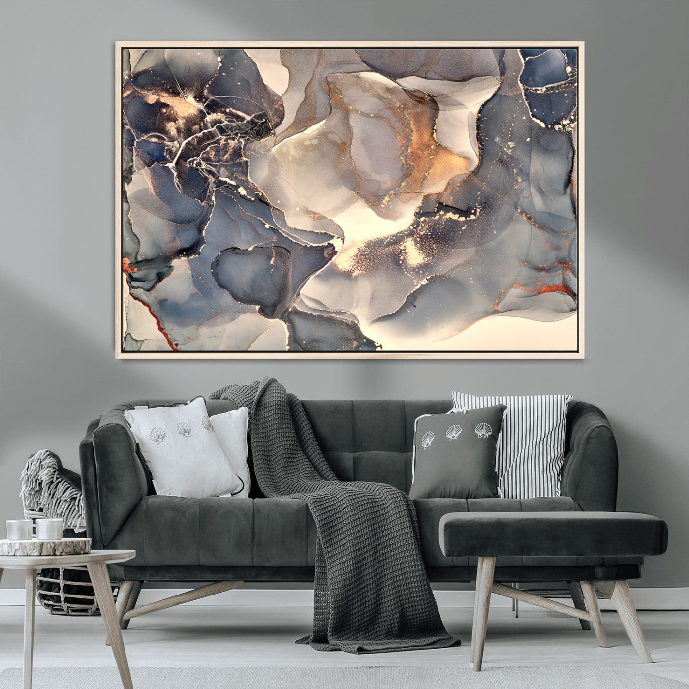 MGV-FC-36X24 - Abstract Blue and Gold Wall Art - Fluid Ink Artwork - Modern Luxury Wall Decor for Contemporary