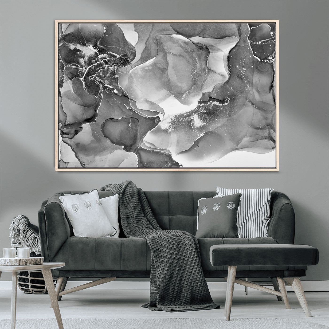 MGV-FC-36X24 - Black White Abstract Canvas Wall Art - Fluid Ink Artwork - Modern Luxury Wall Decor for Contemporary