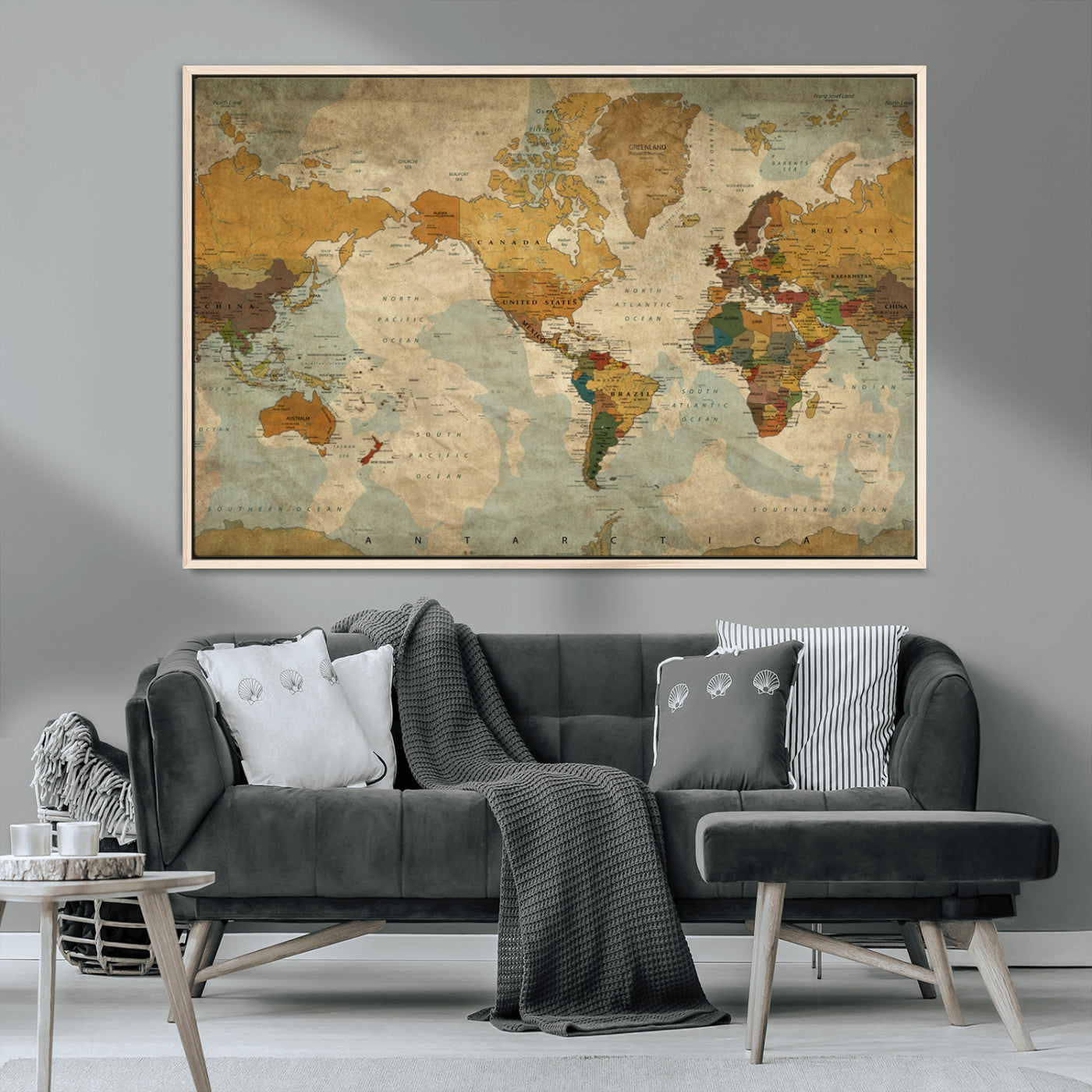 MGV-FC-36X24 - Push Pin World Map Canvas Print – Framed Wall Art for Couples to Track Their Travels – Anniversary
