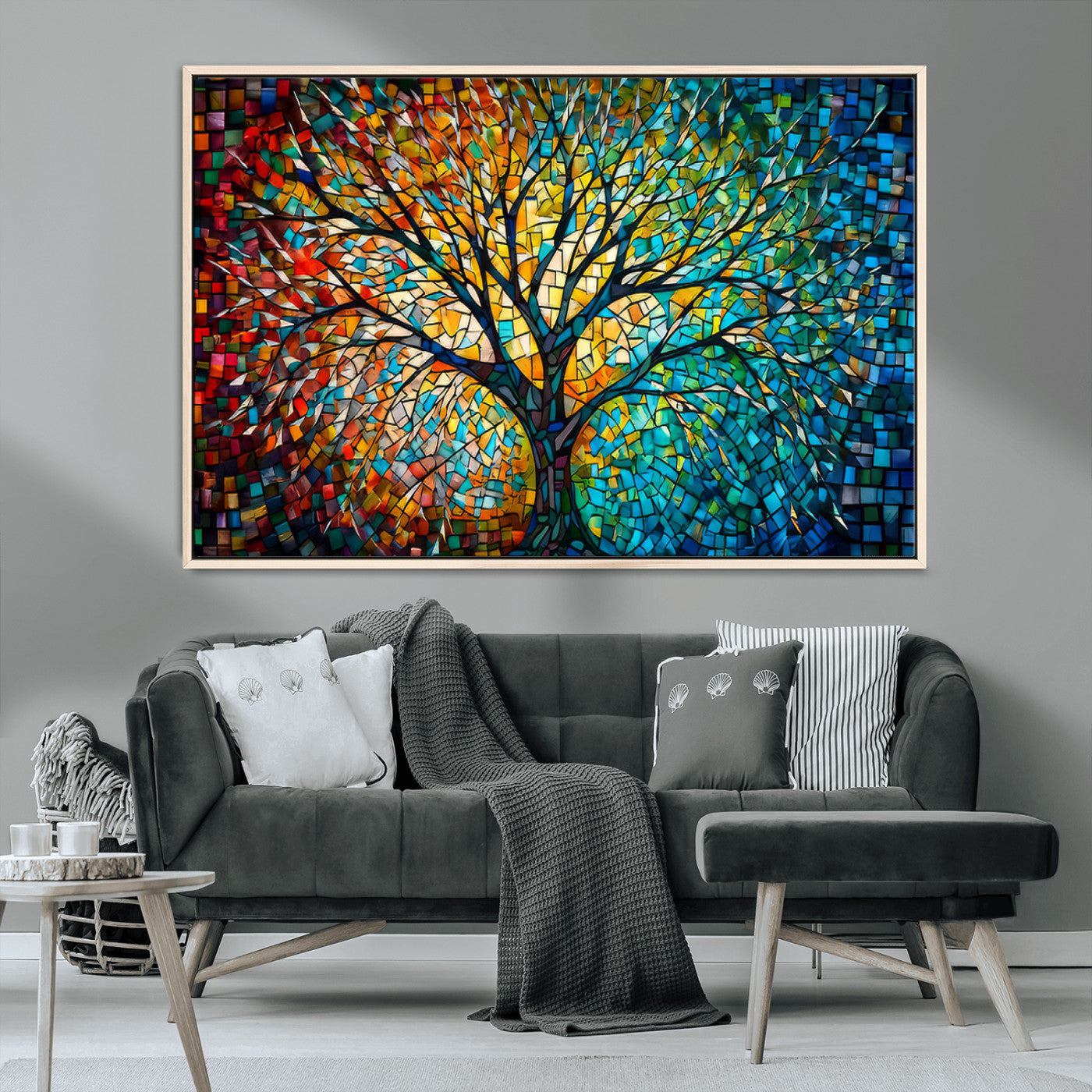 99325-MGV-CV-36X24-Yggdrasil Tree of Life Wall Art Print Canvas | Mosaic Style 3-Panel Canvas Print