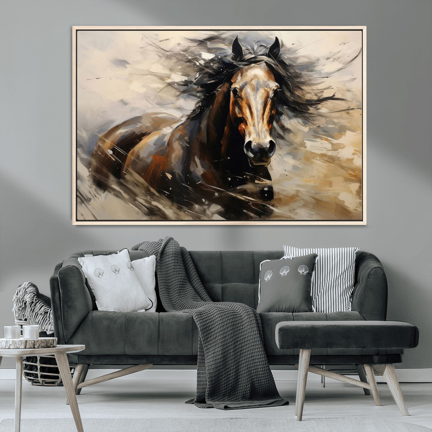 MGV-FC-36X24 - Abstract Wall Art Horse Print - Large Western Horse Canvas - Farmhouse Woodland Wall Art - Framed