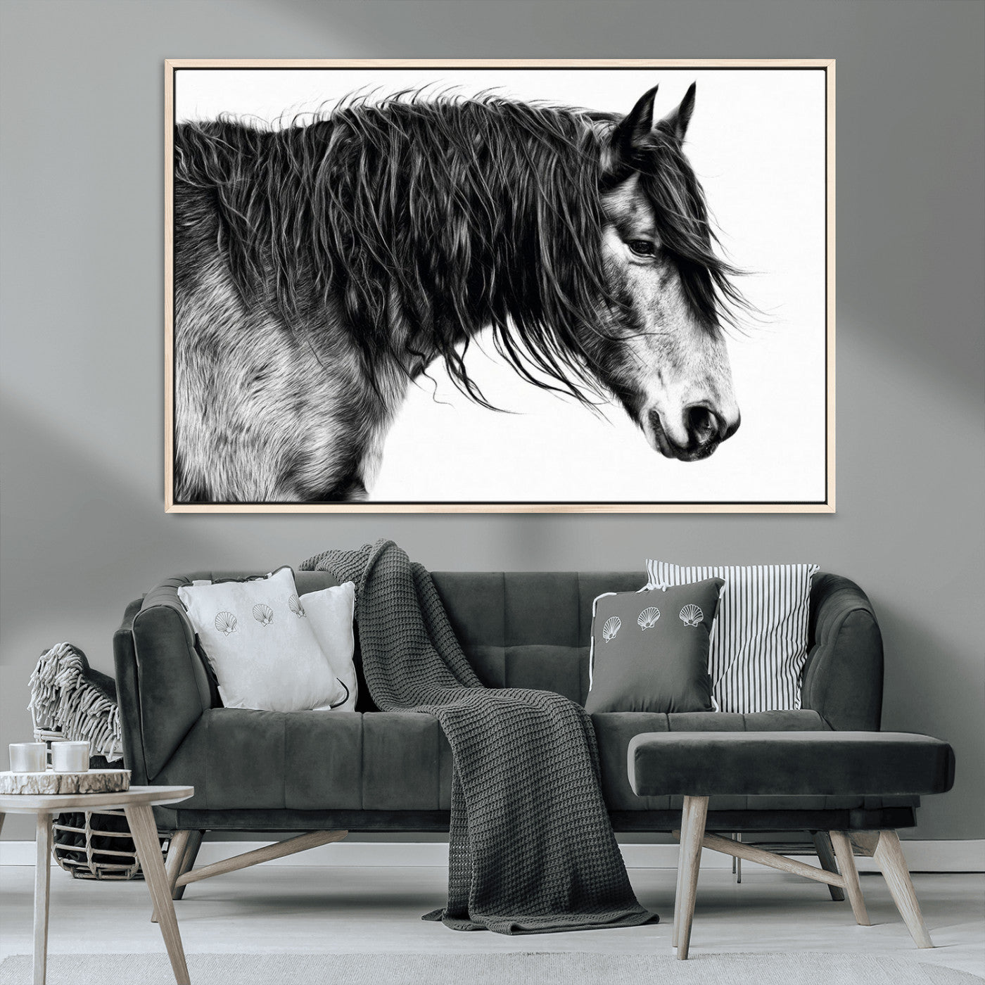 MGV-FC-36X24 - Black Horse Wall Art Canvas Print for Farmhouse Decor and Woodland Decoration