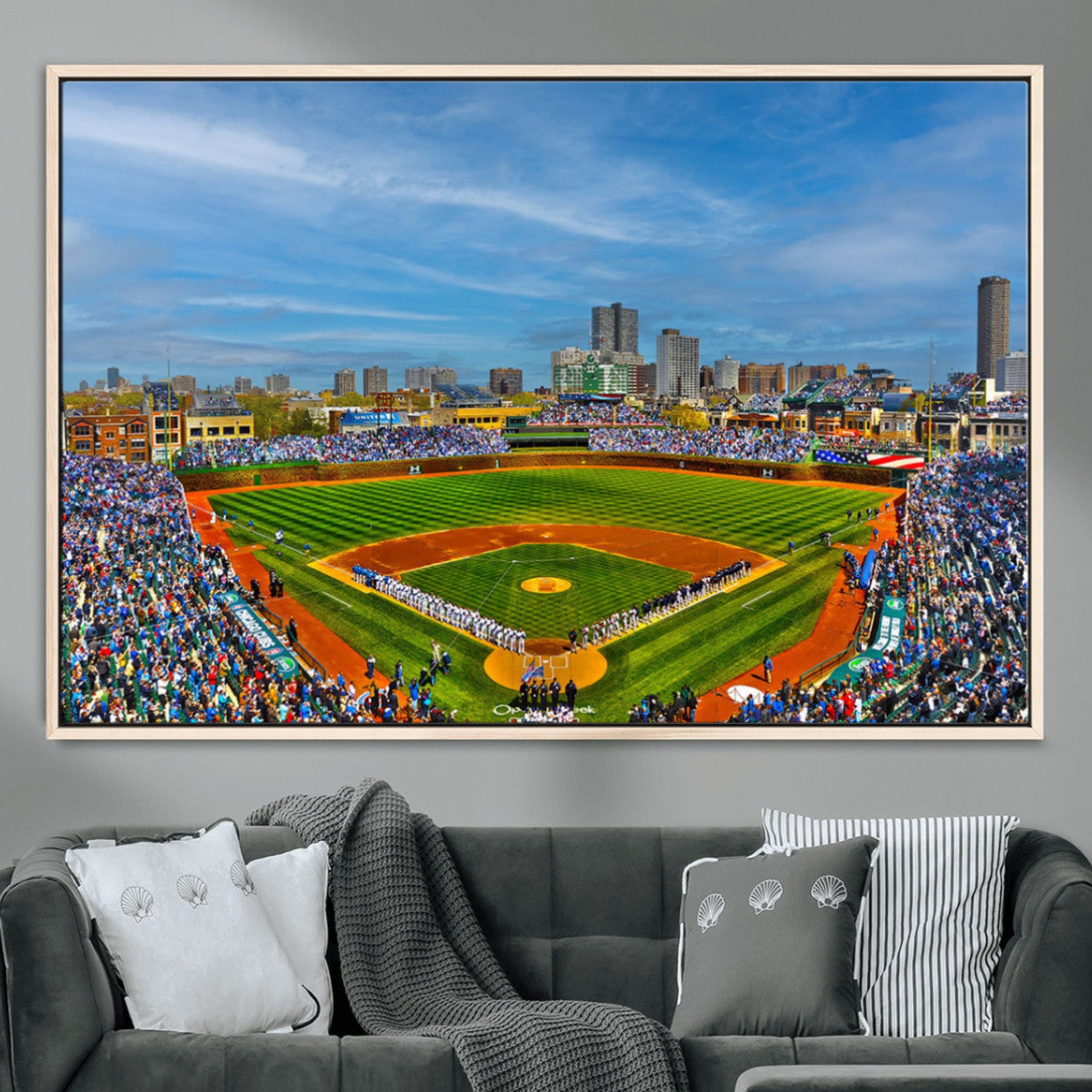 78105-MGV-FC-36X24_Natural-Wrigley Field Chicago Cubs Panoramic Canvas Print – Multi-Piece Iconic Baseball Stadium Wall Art for Home, Office