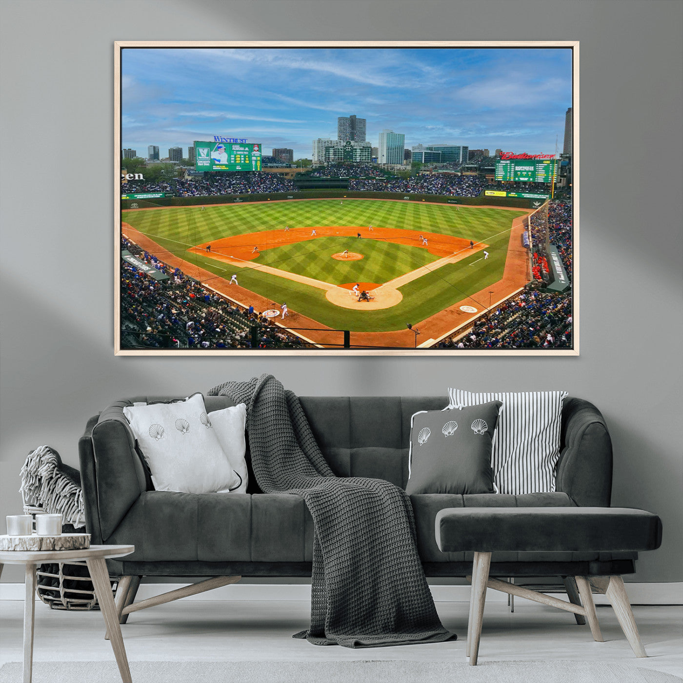 MGV-FC-36X24 - Wrigley Field Chicago Cubs Panoramic Multi Piece Canvas Wall Art - Iconic Baseball Stadium Print for