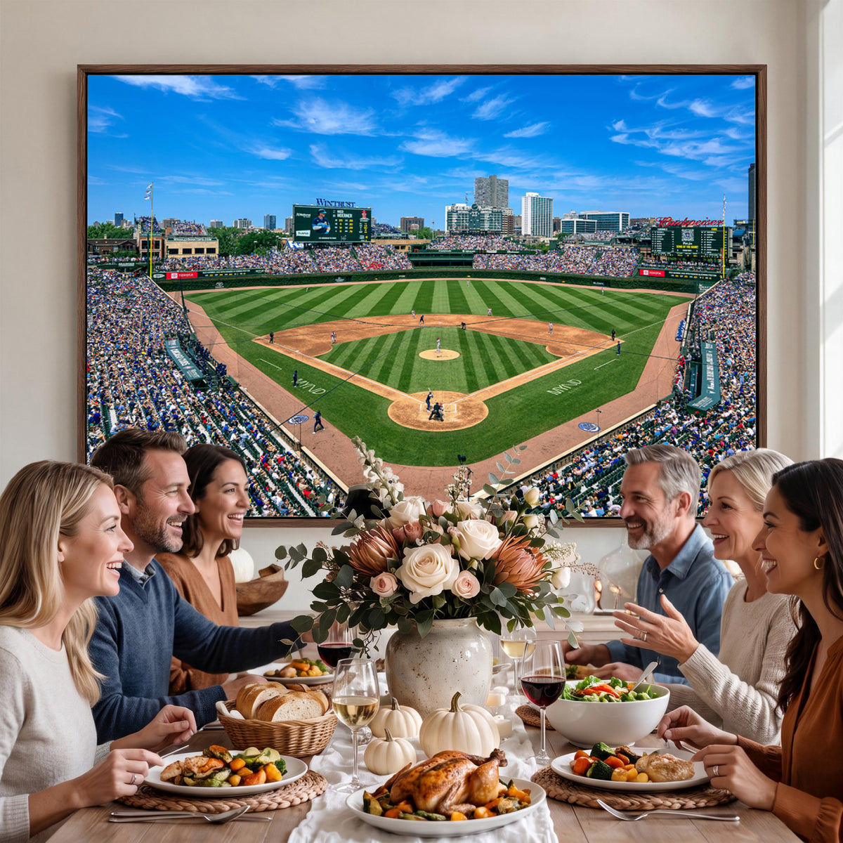 26064-MGV-CV-36X24 - Wrigley Field Chicago Cubs Wall Art Canvas Print Framed Panoramic Multi-Piece Iconic Baseball Stadium Artwork for Home, Office