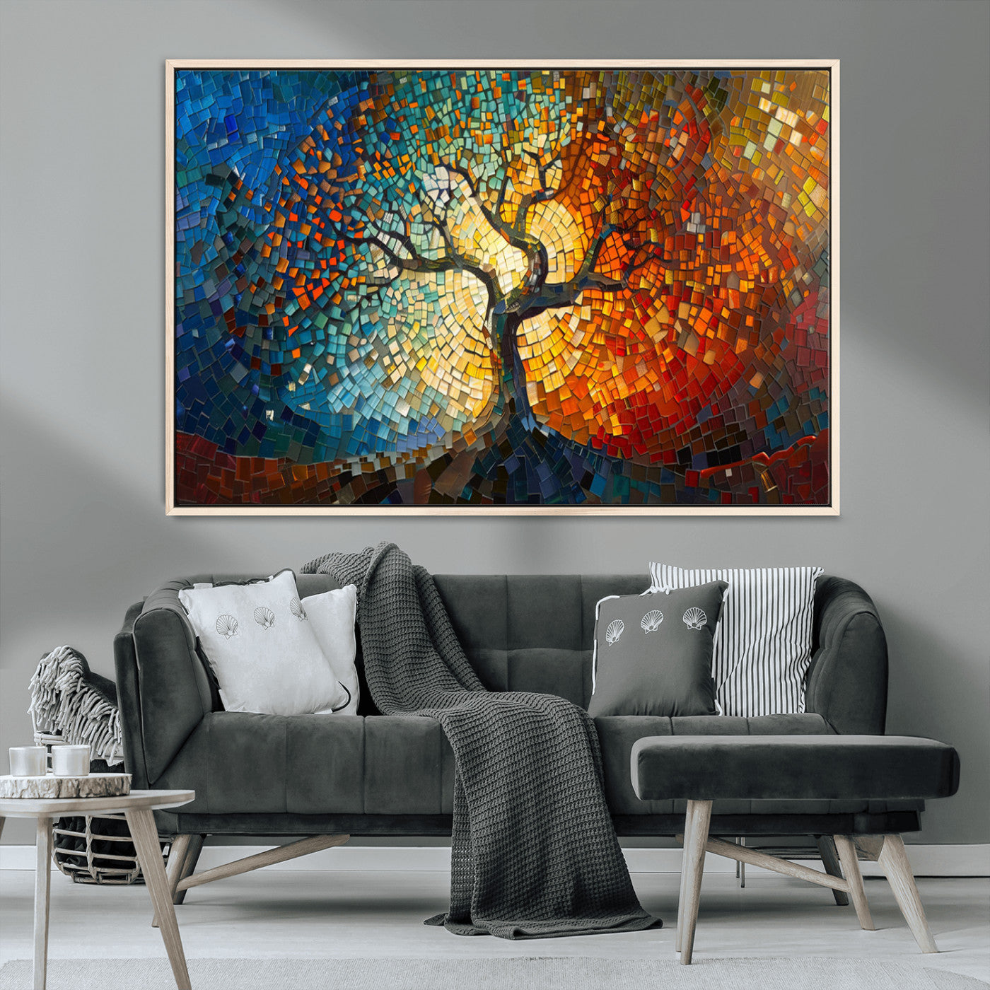 MGV-FC-36X24 - Yggdrasil Tree of Life Mosaic Stained Glass Wall Art Canvas, Yggdrasil Tree of Life Mosaic Canvas