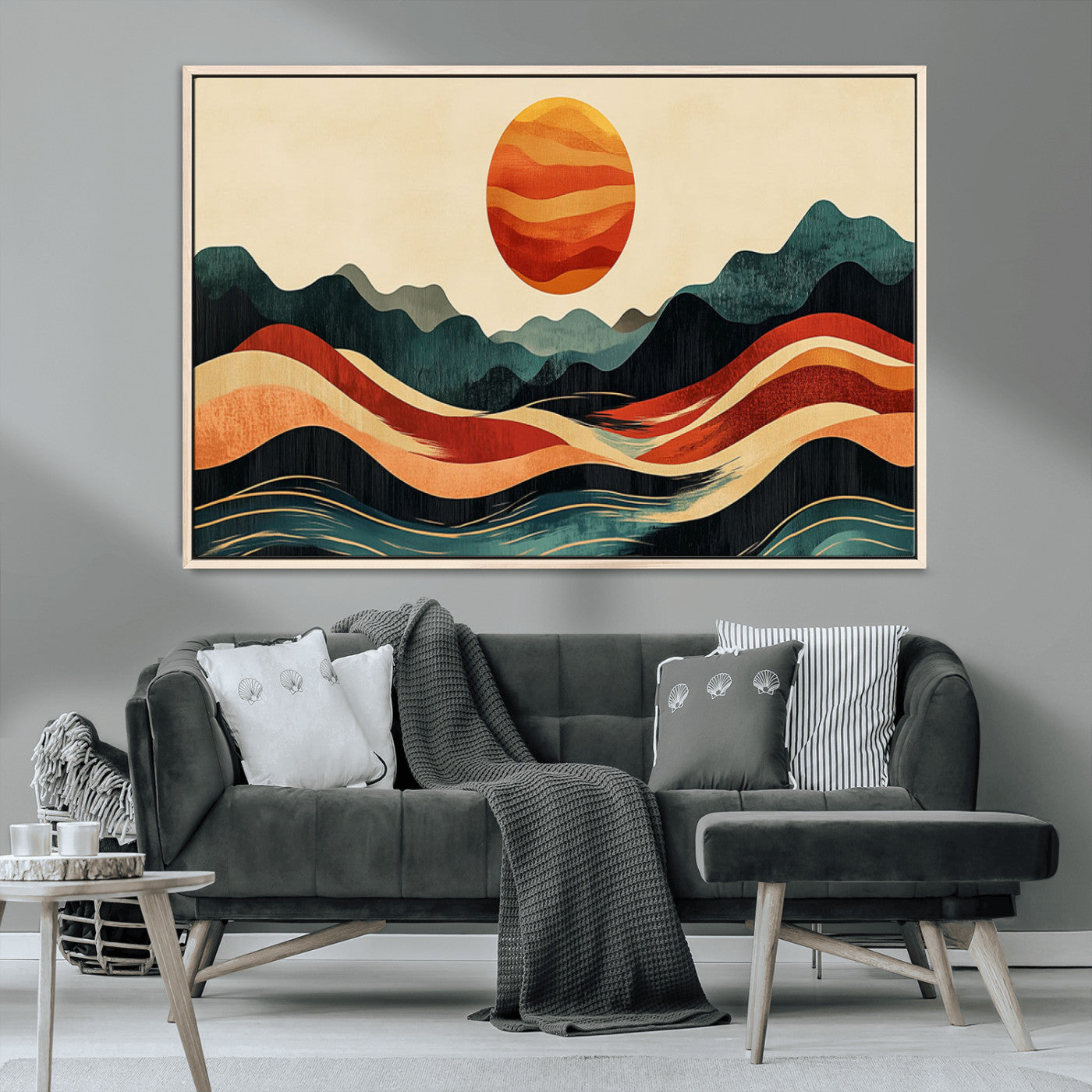 MGV-FC-36X24 - Mountain Triptych Wall Art - Western Nature Prints - Framed Boho Pine Tree Canvas for Log Cabin or