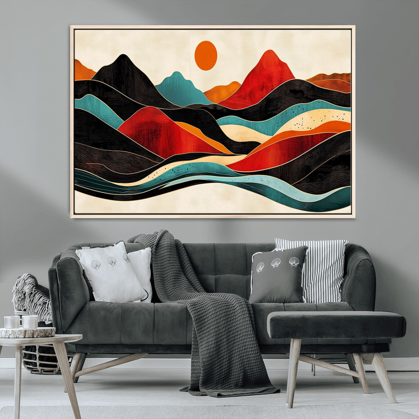 MGV-FC-36X24 - Western Wall Decor - Large Triptych Mountain Canvas - Boho Woodland Wall Art Print - Framed