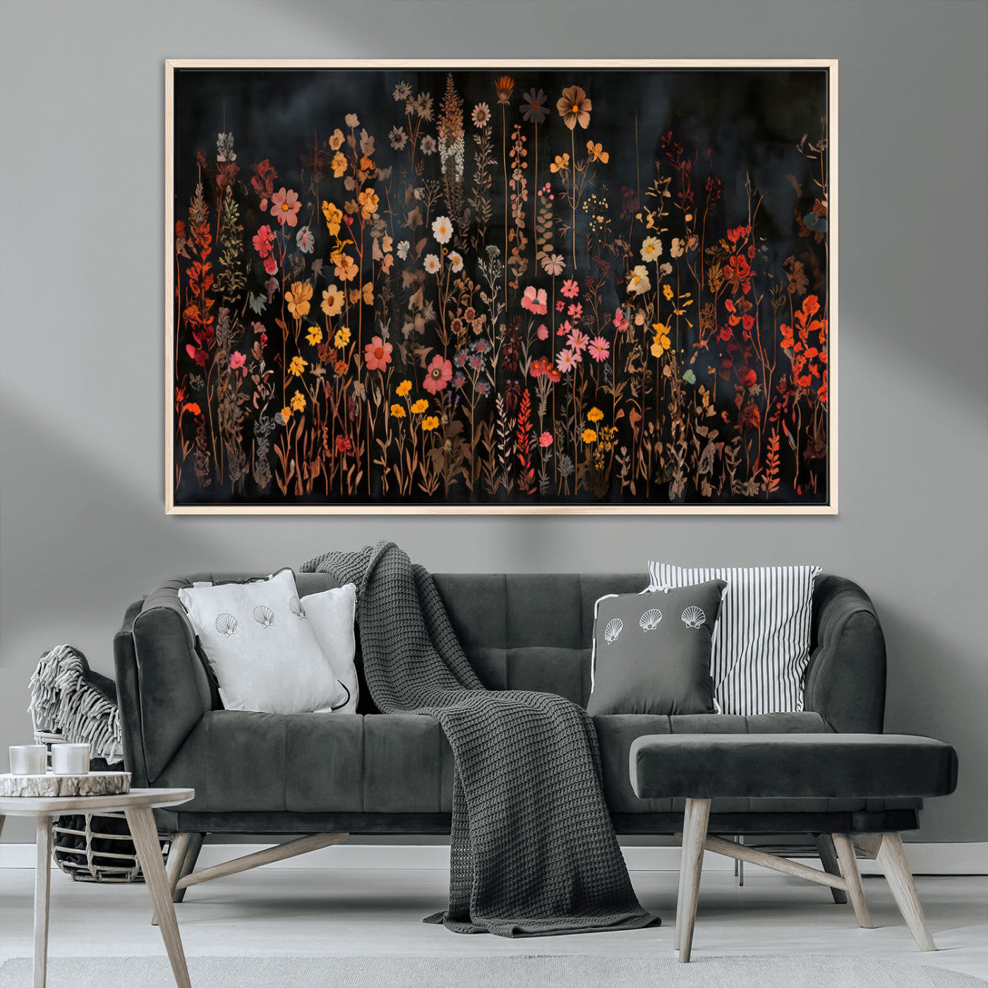 MGV-FC-36X24 - Dark Floral Canvas Wall Art - Moody Botanical Flower Print - Rustic Floral Wall Decor for Home -