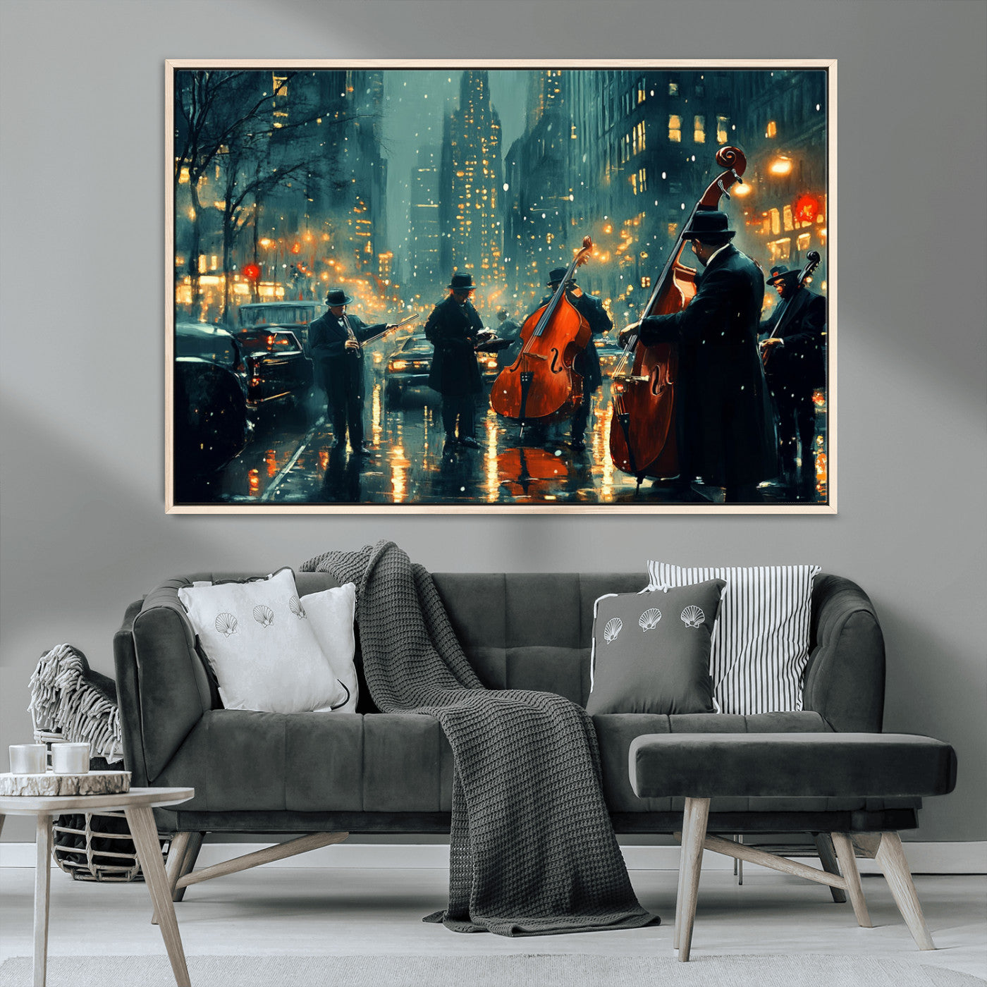 MGV-FC-36X24 - African American Jazz Art Print - Framed Abstract Music Canvas - Colorful Instrument Poster for