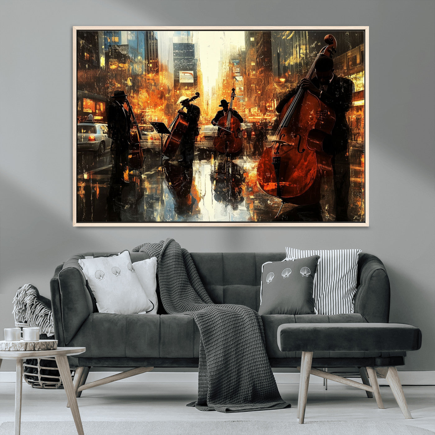 MGV-FC-36X24 - African American Abstract Jazz Wall Art - Framed Abstract Music Canvas - Colorful Instrument Canvsa