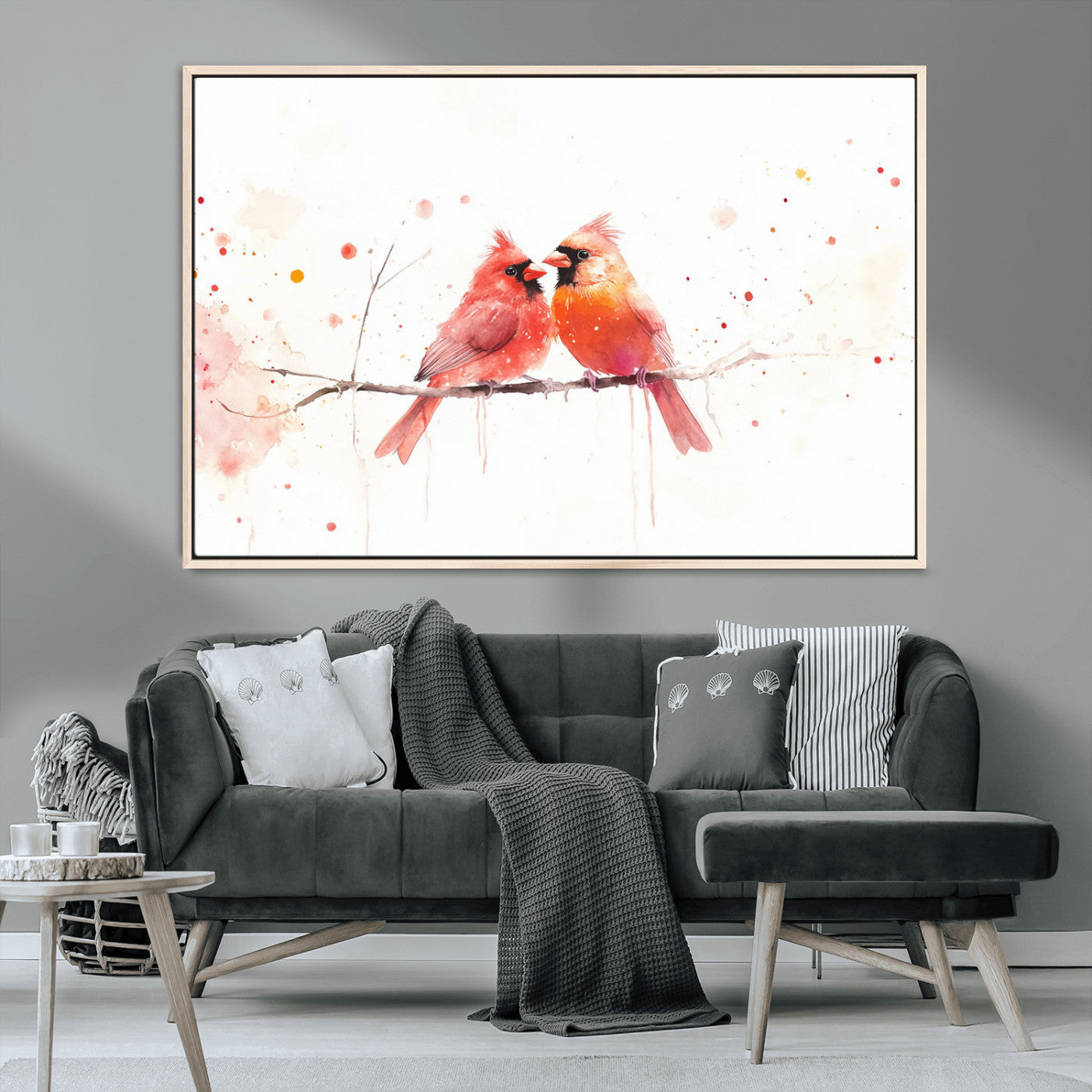 MGV-FC-36X24 - Cardinal Bird Canvas Wall Art - Male and Female Cardinal Print - Nature-Inspired Bird Wall Decor for