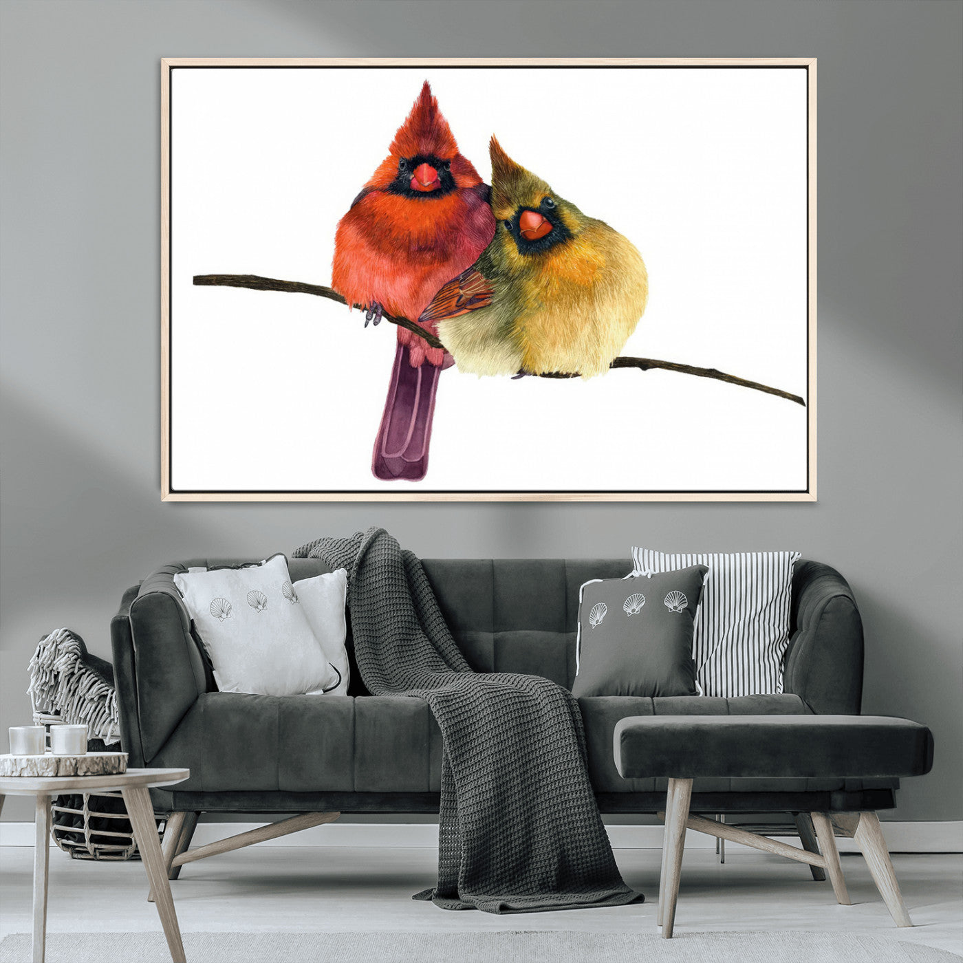 MGV-FC-36X24 - Cardinal Bird Canvas Wall Art - Male and Female Cardinal Print - Nature-Inspired Bird Wall Decor for