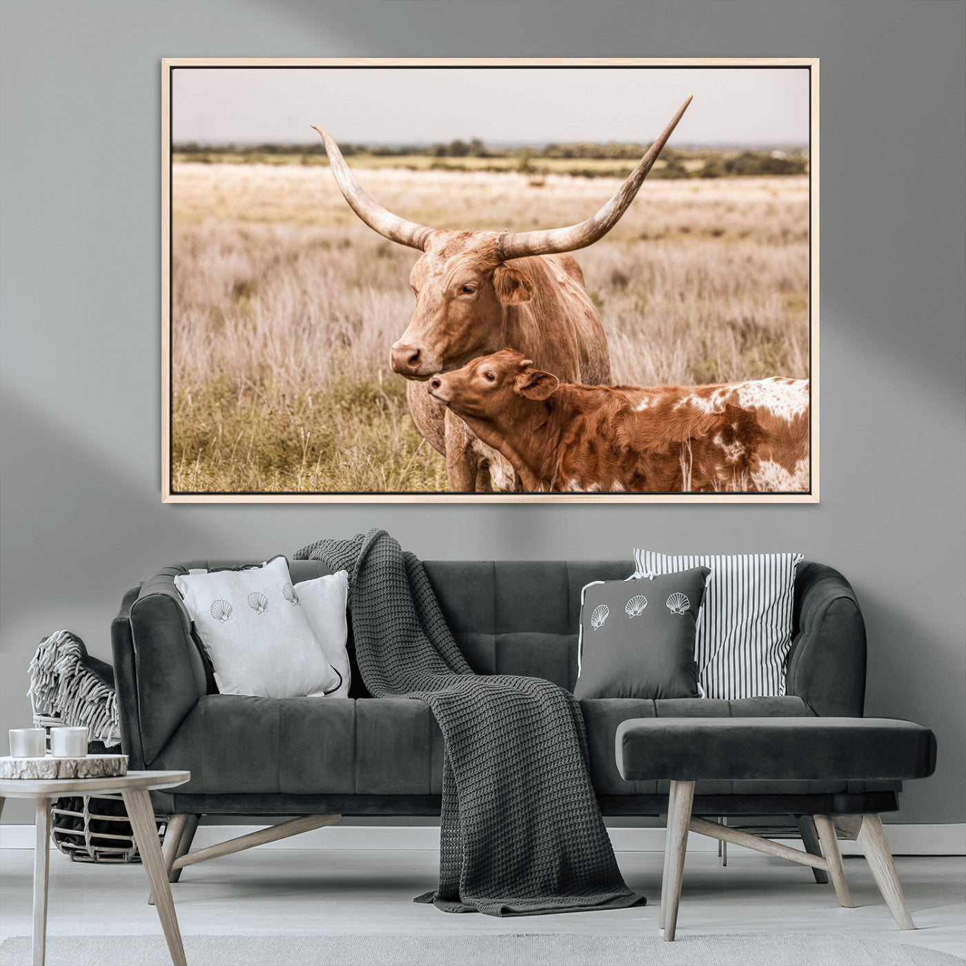 MGV-FC-36X24 - Texas Longhorn Cow Wall Art Canvas Print for Farmhouse Wall Art, Texas Decor, Western Wall Art Print