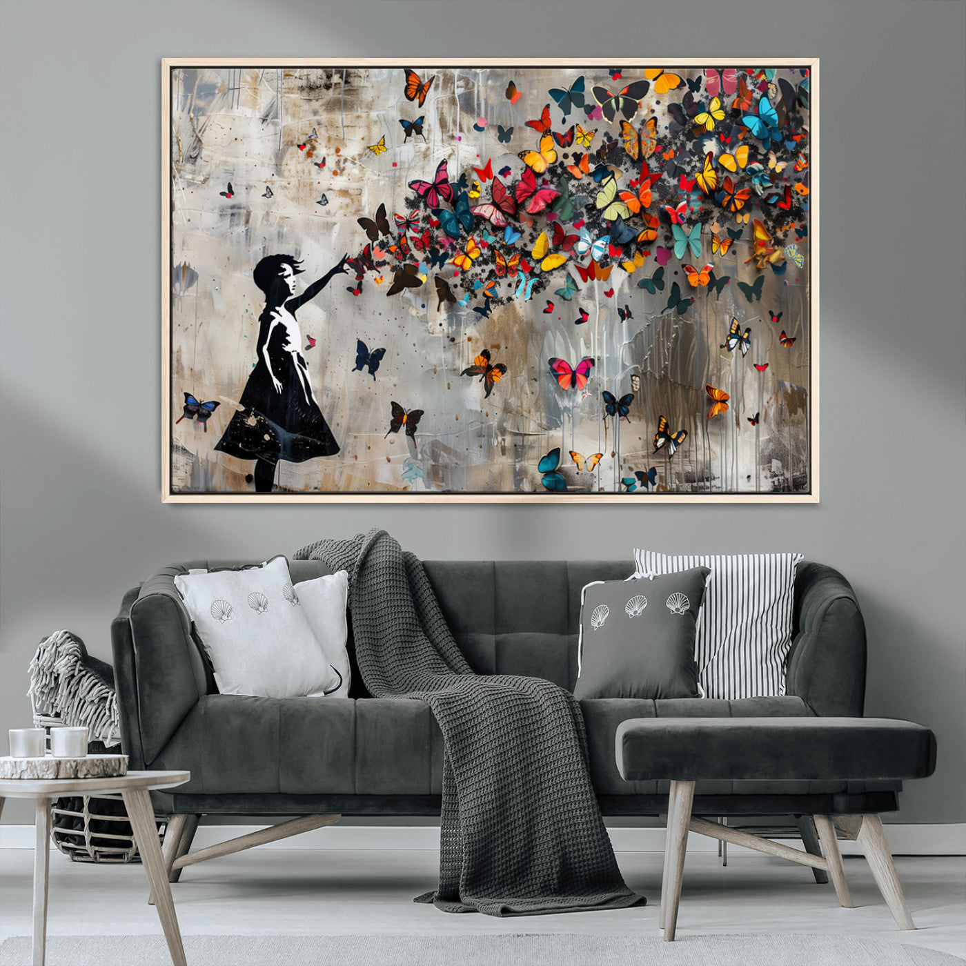 MGV-FC-36X24 - Banksy Butterfly Girl Wall Art | 3-Piece Butterfly Girl Canvas