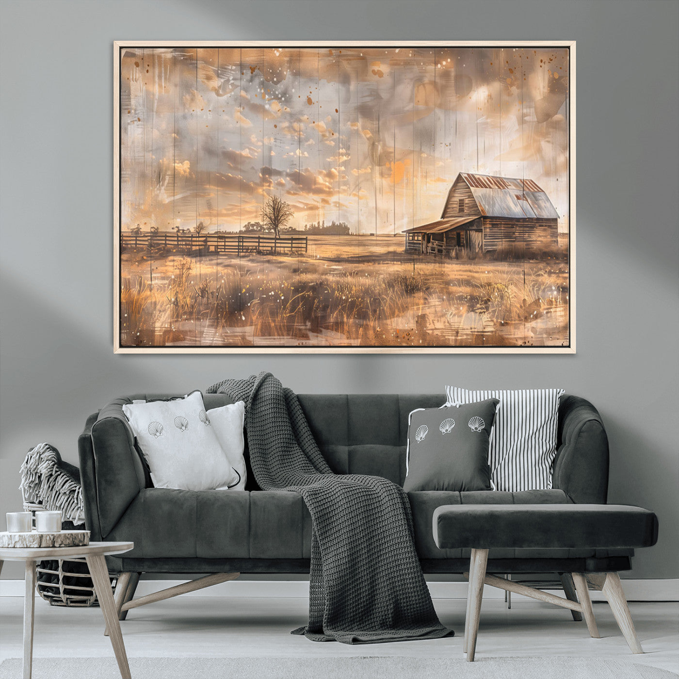 MGV-FC-36X24 - Rustic Farmhouse Wall Art Canvas Print | Barn and Field Canvas Print | Vintage Country Landscape