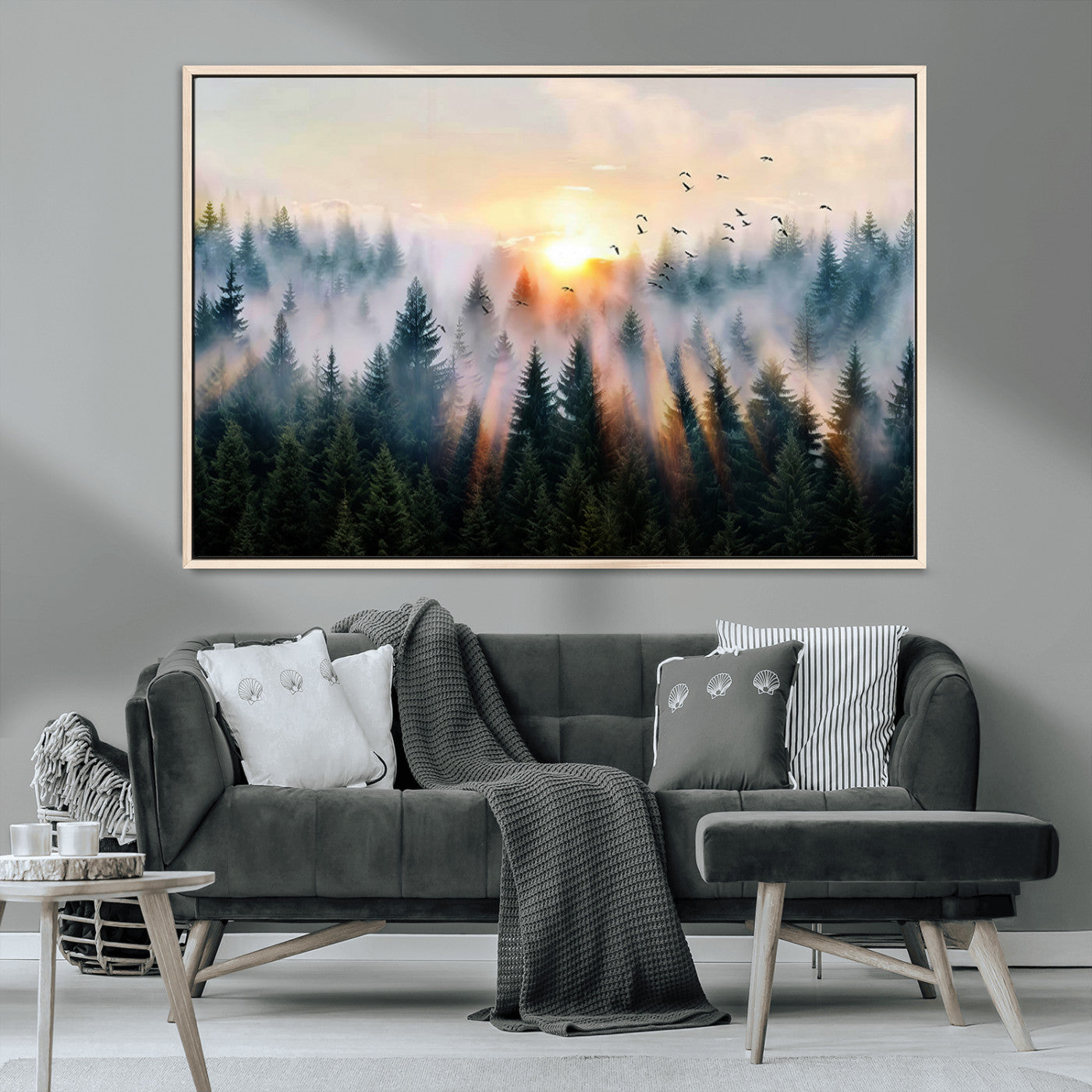 MGV-FC-36X24 - Abstract Forest Wall Art - Serene Nature Canvas Print with Misty Forest Design for Modern Home or