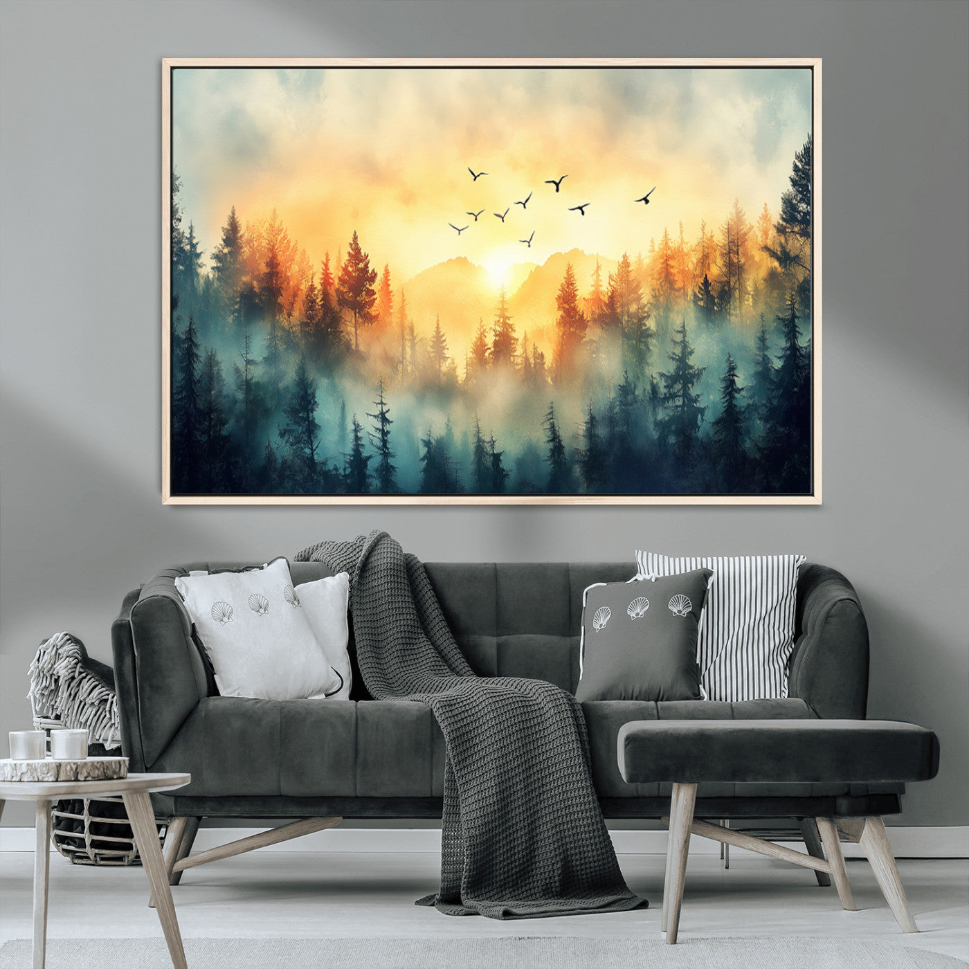 MGV-FC-36X24 - Abstract Forest Wall Art Print- Serene Nature Canvas Print with Misty Forest Design for Modern Home