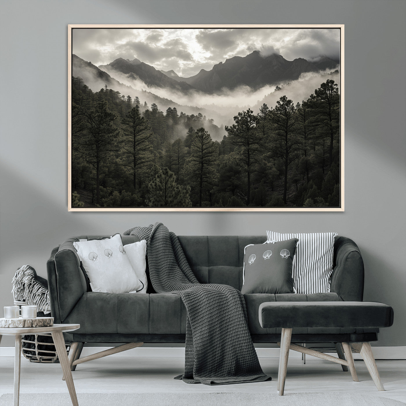 MGV-FC-36X24 - Misty Mountain Forest Wall Art – Canvas Print of Cloudy Peaks, Tranquil Pines, Enchanted Landscape, Majestic Nature Decor for Home or Office