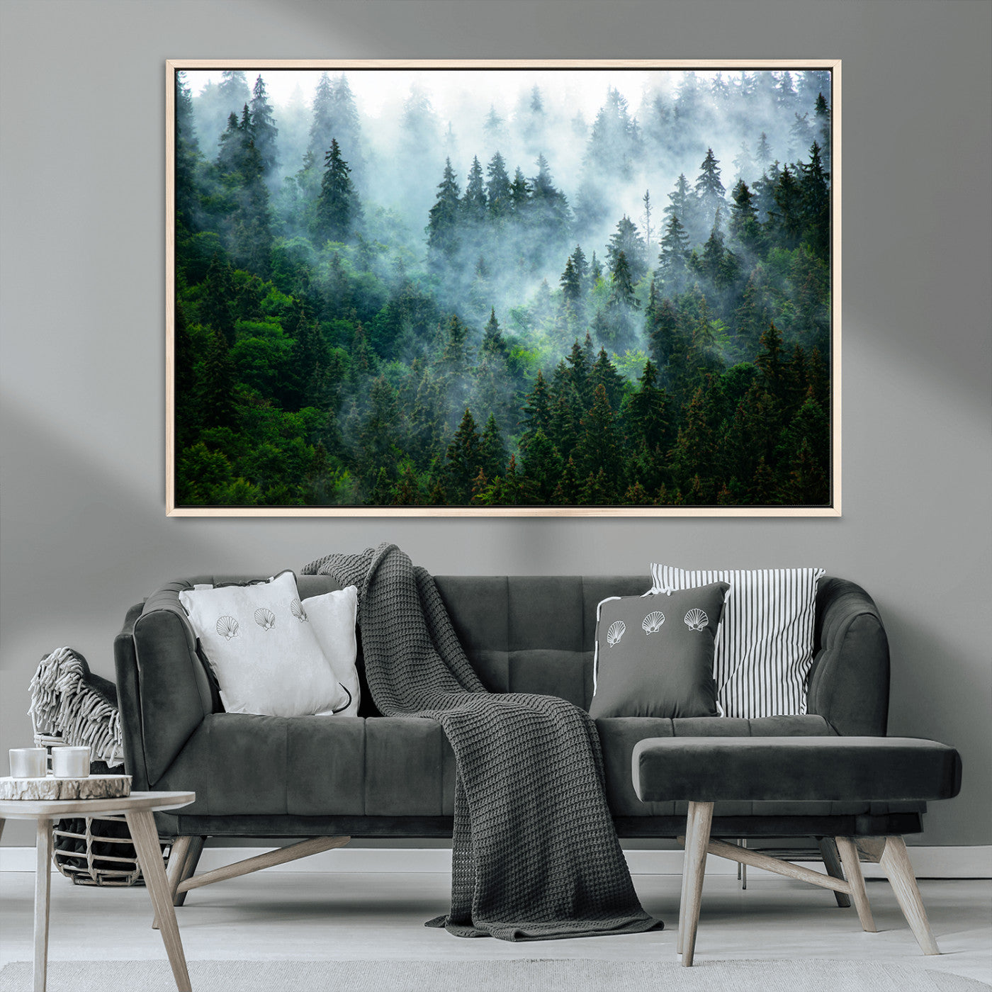 MGV-FC-36X24 - Misty Forest Art Wall Art Canvas Print, Framed Foggy Mountain Art Art Picture Print, Scenic Wall