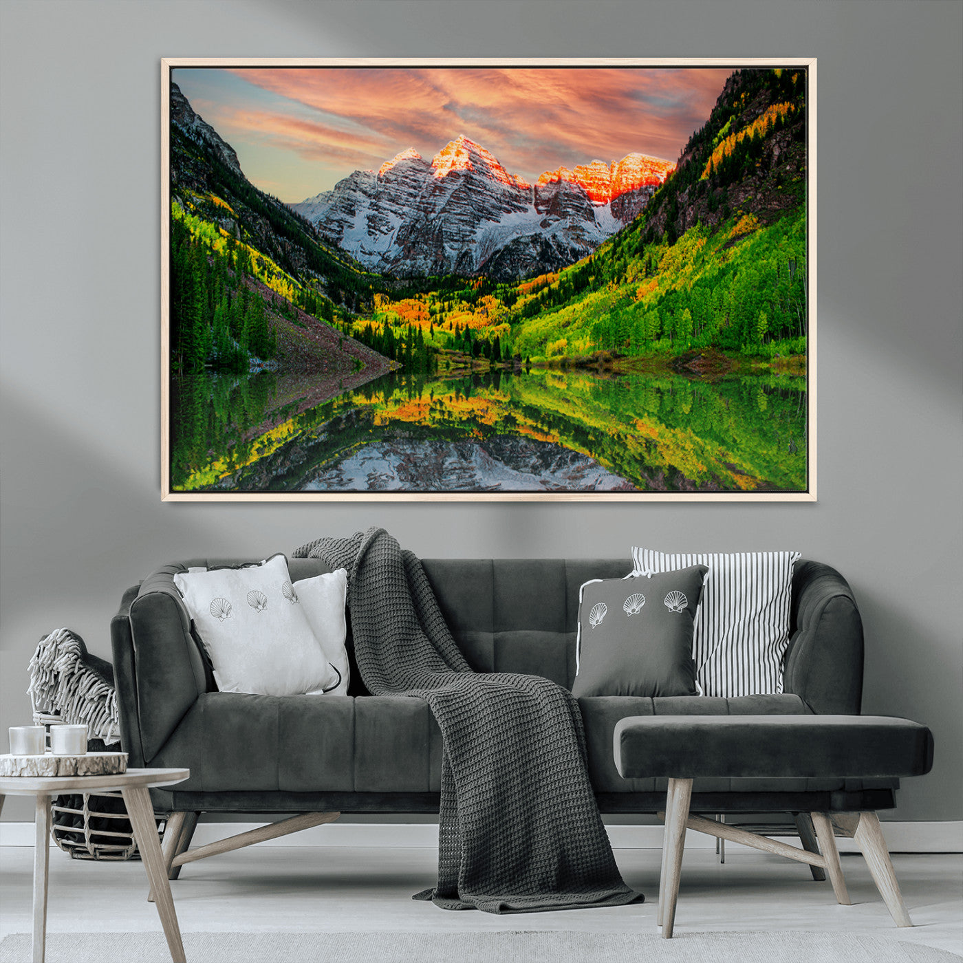 MGV-FC-36X24 - Maroon Bells Lake Wall Art Canvas Print – Majestic Colorado Mountain Landscape, Autumn Reflection,