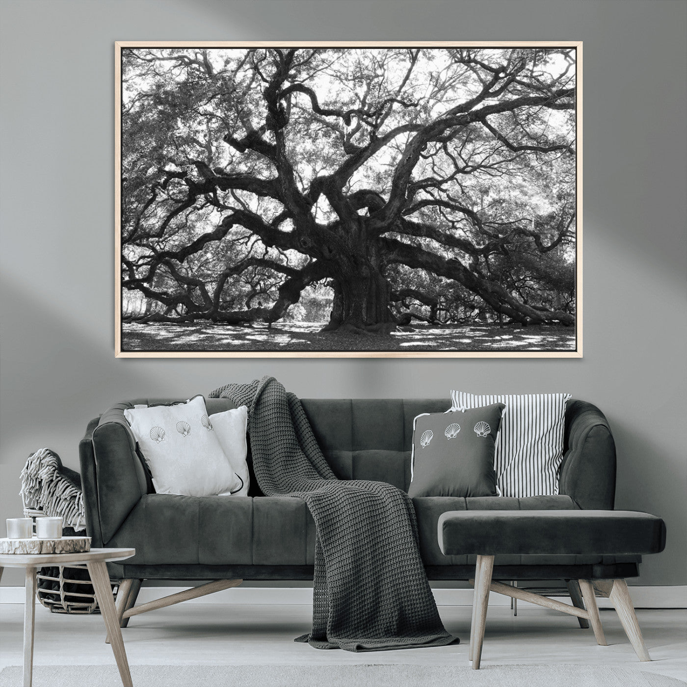MGV-FC-36X24 - Ancient Oak Wall Art Canvas Print, Framed Twisted Branches Art Picture Print, Gnarled Tree Perfect Moody Nature Decor Artwork